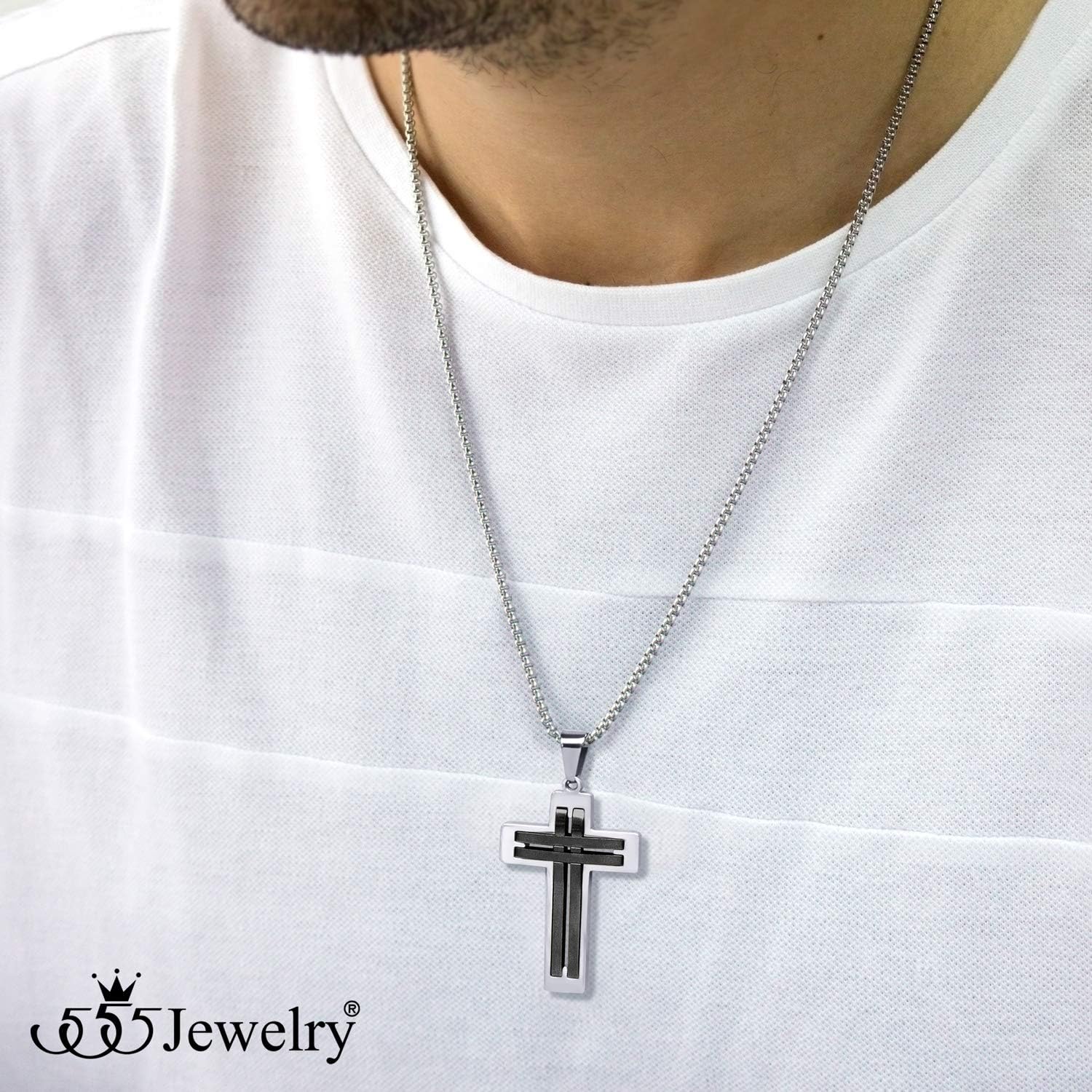 555Jewelry Stainless Steel Cross Necklace Pendant for Men and Women 16-24" Chain - Image 2
