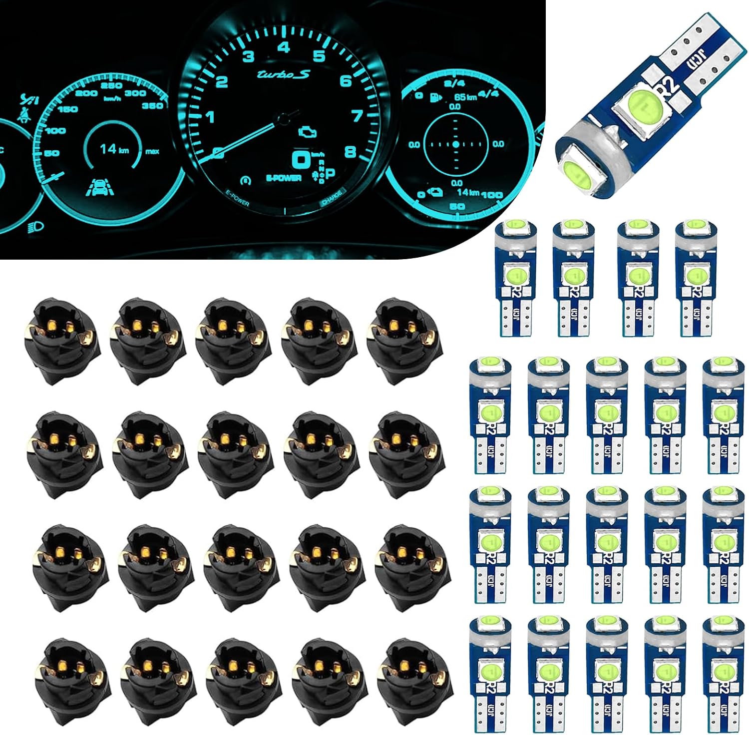 20 PCS Led Bulb Dash Lights, 74 Led Bulb Dash Lights, T5 37 3030-3SMD Mini Lamps with Twist Lock Socket, Universal for Vehicle Instrument Cluster Replacement Light Kits (Blue) image 2