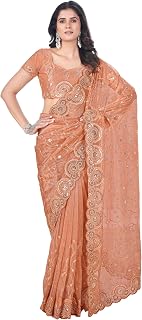 MUNIR Women's Luxury Tissue Net Saree with Dual-Size Sequins (3mm & 5mm) Cutwork Border, Designer Wear with Unstitched Blo... Price In India