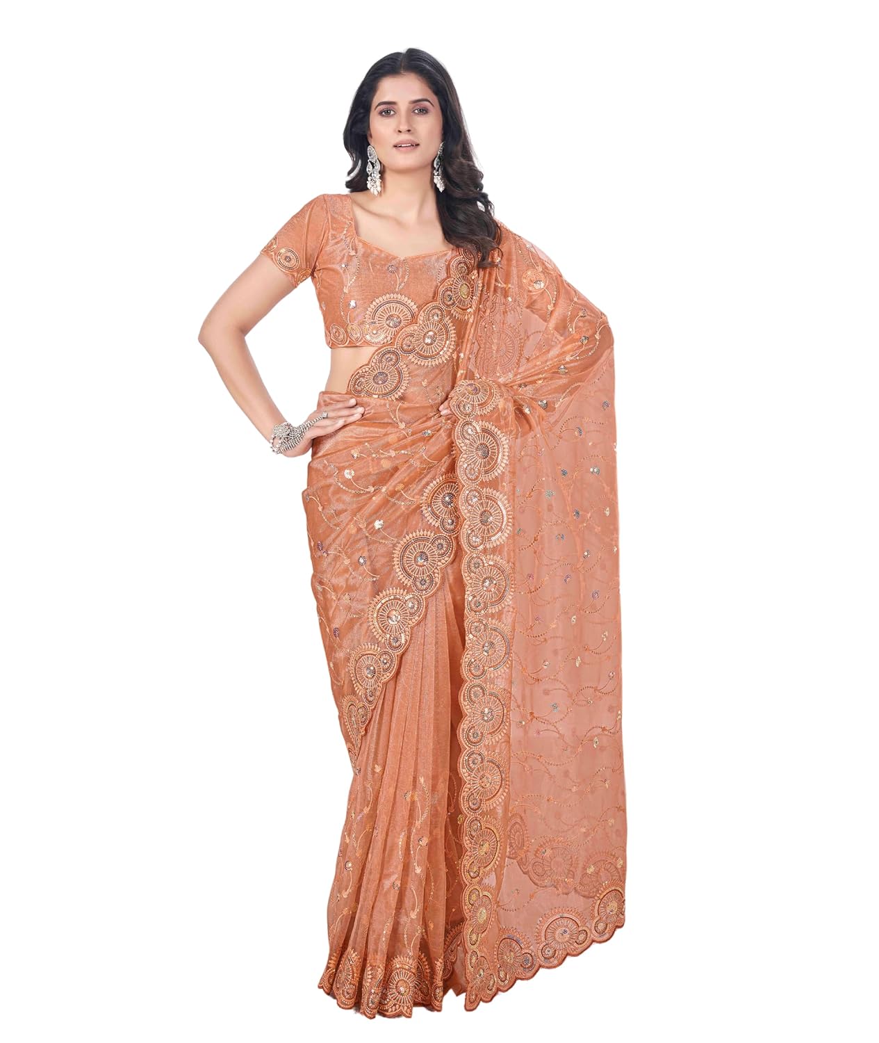 MUNIR Women's Luxury Tissue Net Saree with Dual-Size Sequins (3mm & 5mm) Cutwork Border, Designer Wear with Unstitched Blo... - Review, Price and Buying Guide