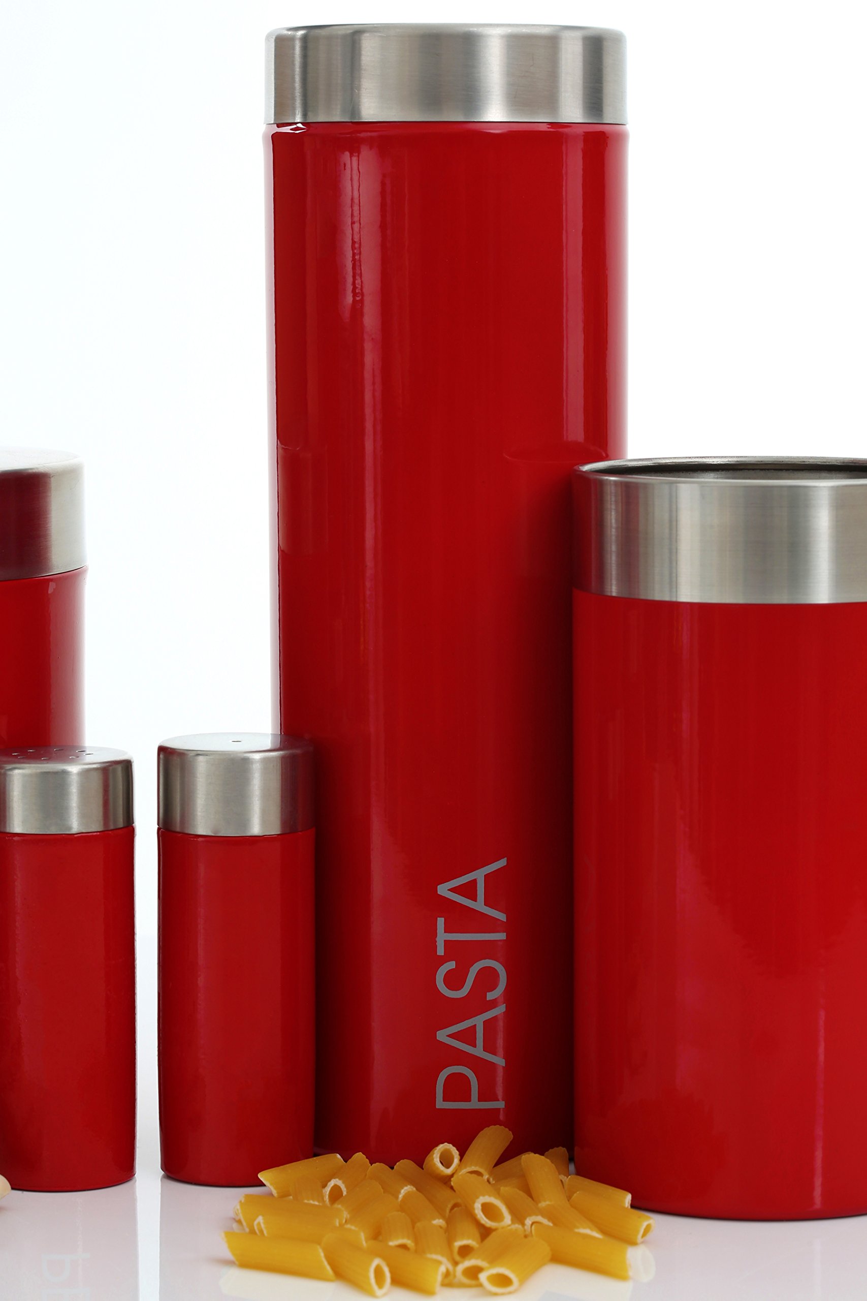 PREMIER Housewares 0508531 Barattolo Pasta, Coperchio in in Acciaio Inox Satinato, Rosso