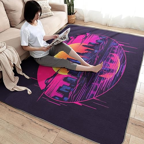 Miniatura 4 de Alfombra neón de ciudad y decoración del hogar, alfombra de 3 x 4 pies, alfombras de paisaje urbano para sala de estar, dormitorio, alfombra