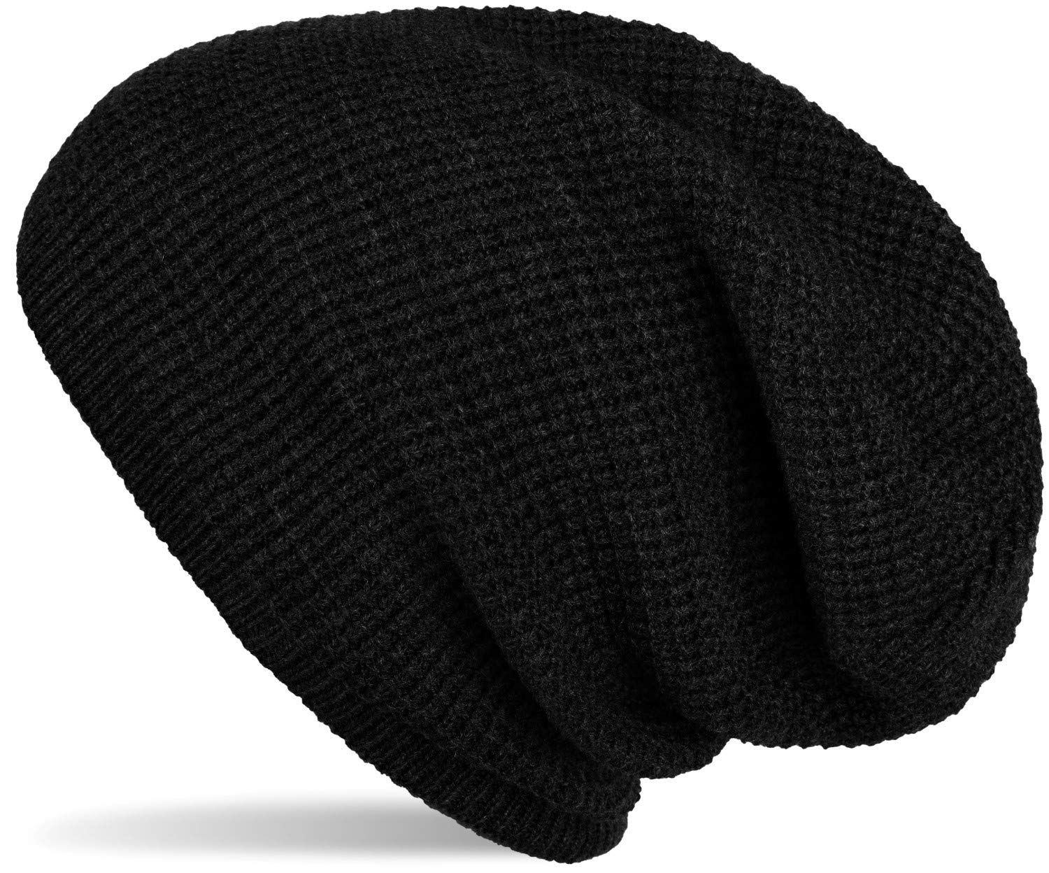 styleBREAKER Unisex Knit Beanie with Check Knit Pattern, Winter Slouch Long Beanie, Made in Poland 04024172, Color:Black