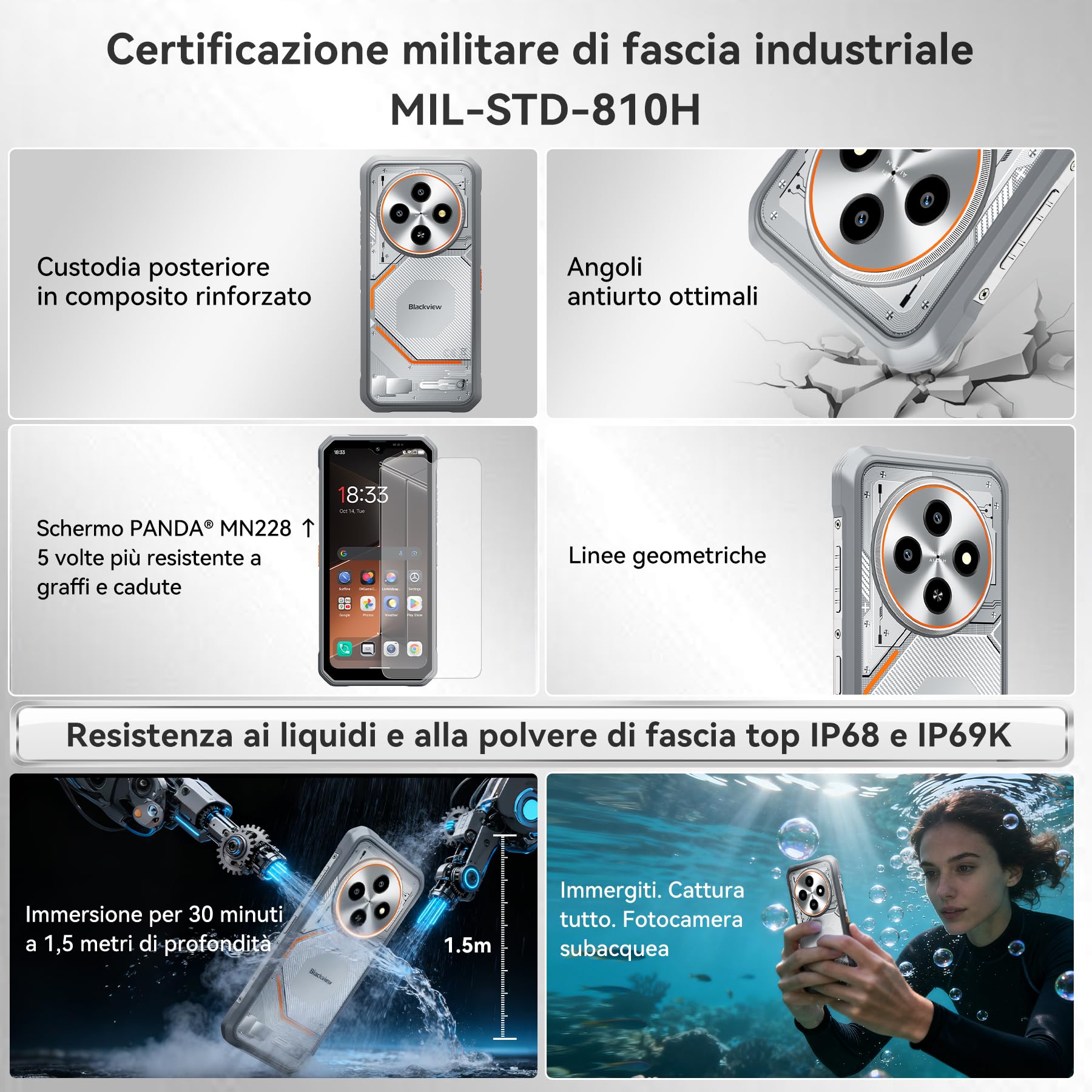 Blackview Fort 2 Rugged Smartphone, 10.7mm/245g, 24GB+128GB/2TB Telefono Indistruttibile Android 15, Gemini AI, Display 6,56" HD+ 90 Hz, IP69K Impermeabile Celluare Antiurto, NFC/GPS/2 Anni Garanzia