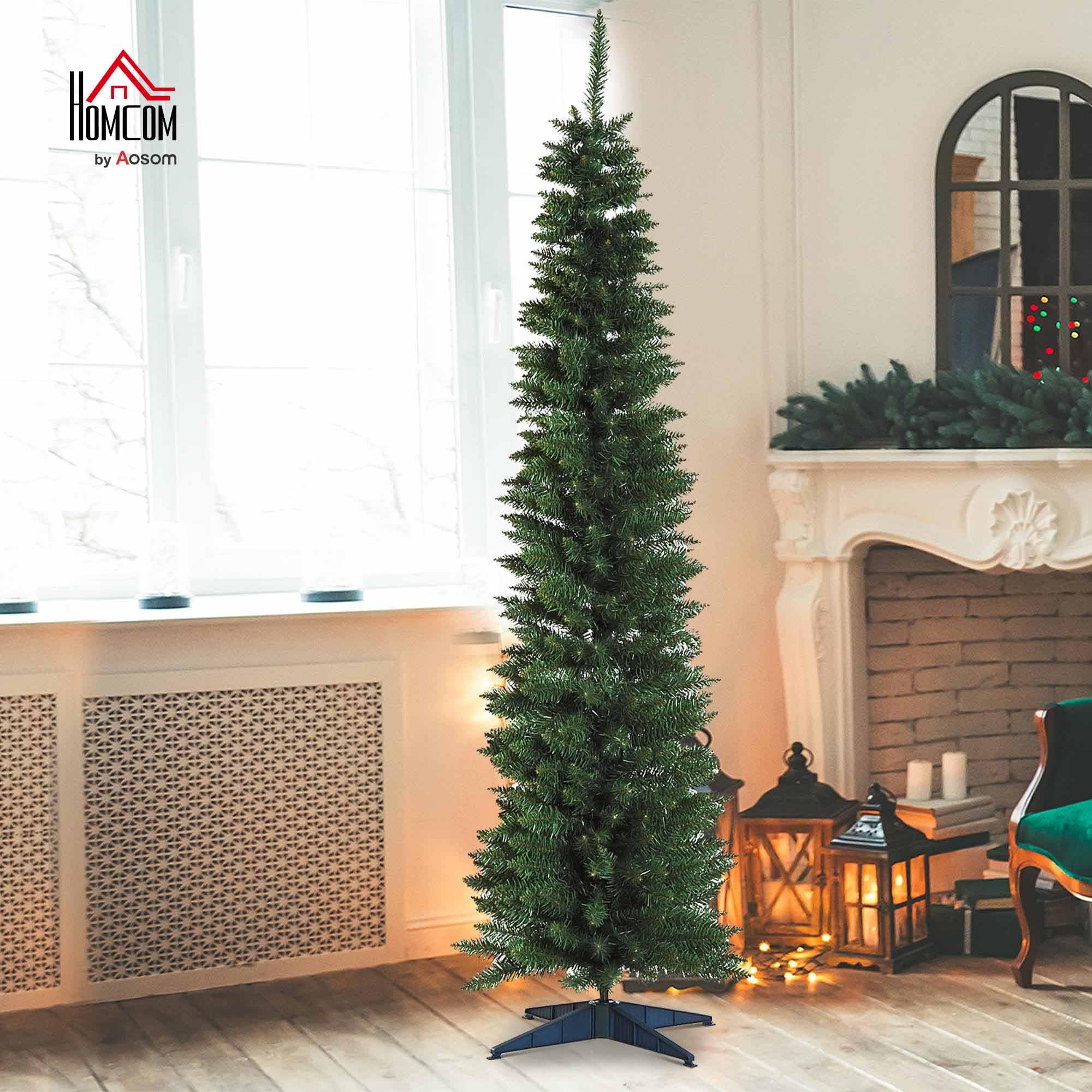 HOMCOM Árbol de Navidad Estrecho 180 cm, Árbol Artificial con 390 Ramas, Base de Plástico Desmontable, Fácil Montaje, para Salón Interior, Verde