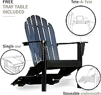 Vista 7 de Cambridge Casual Silla Adirondack Magnolia de madera maciza, 2 piezas, con mesa de bandeja, color blanco