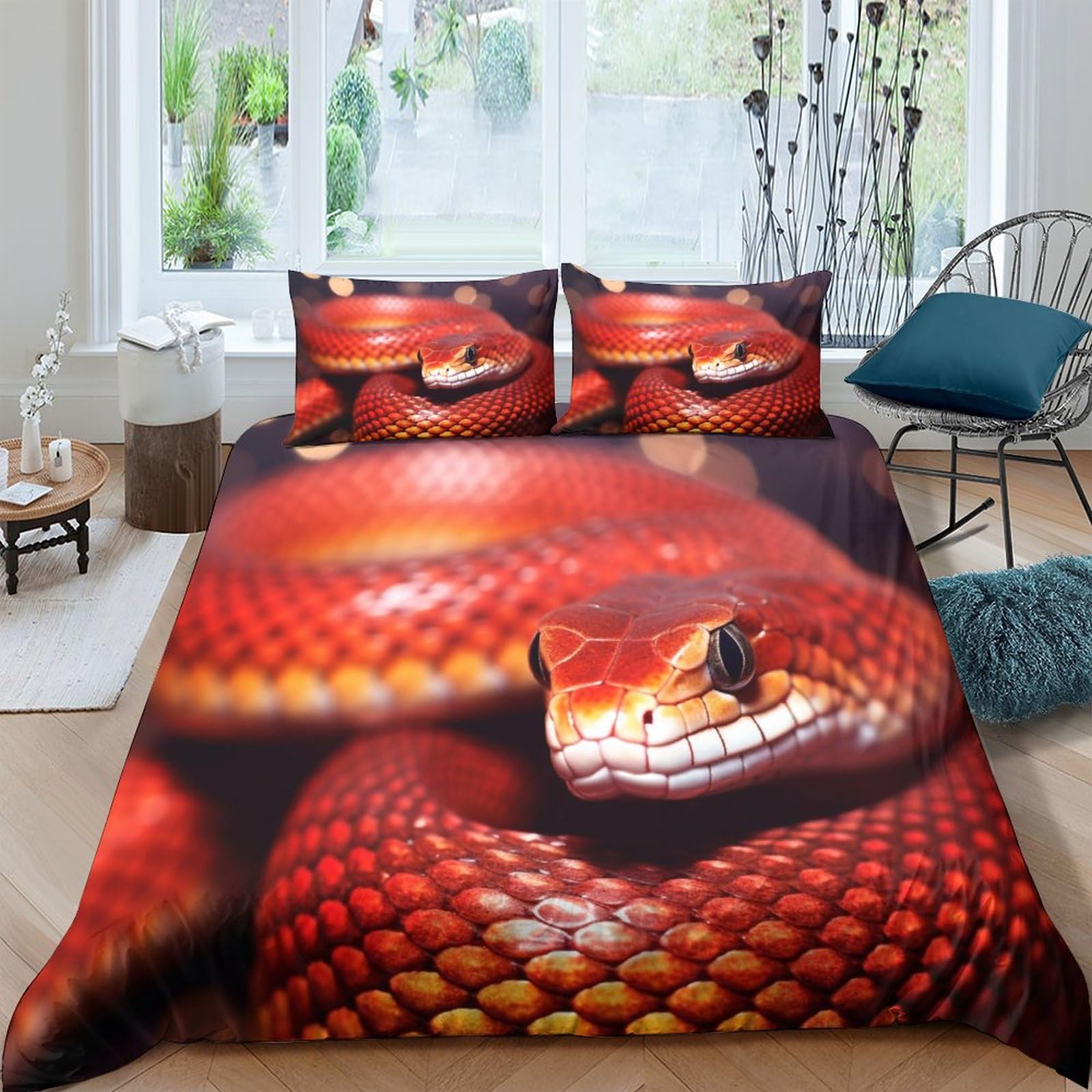 Housse de couette serpent 220x240 cm avec 2 taies d'oreiller pour lit double King