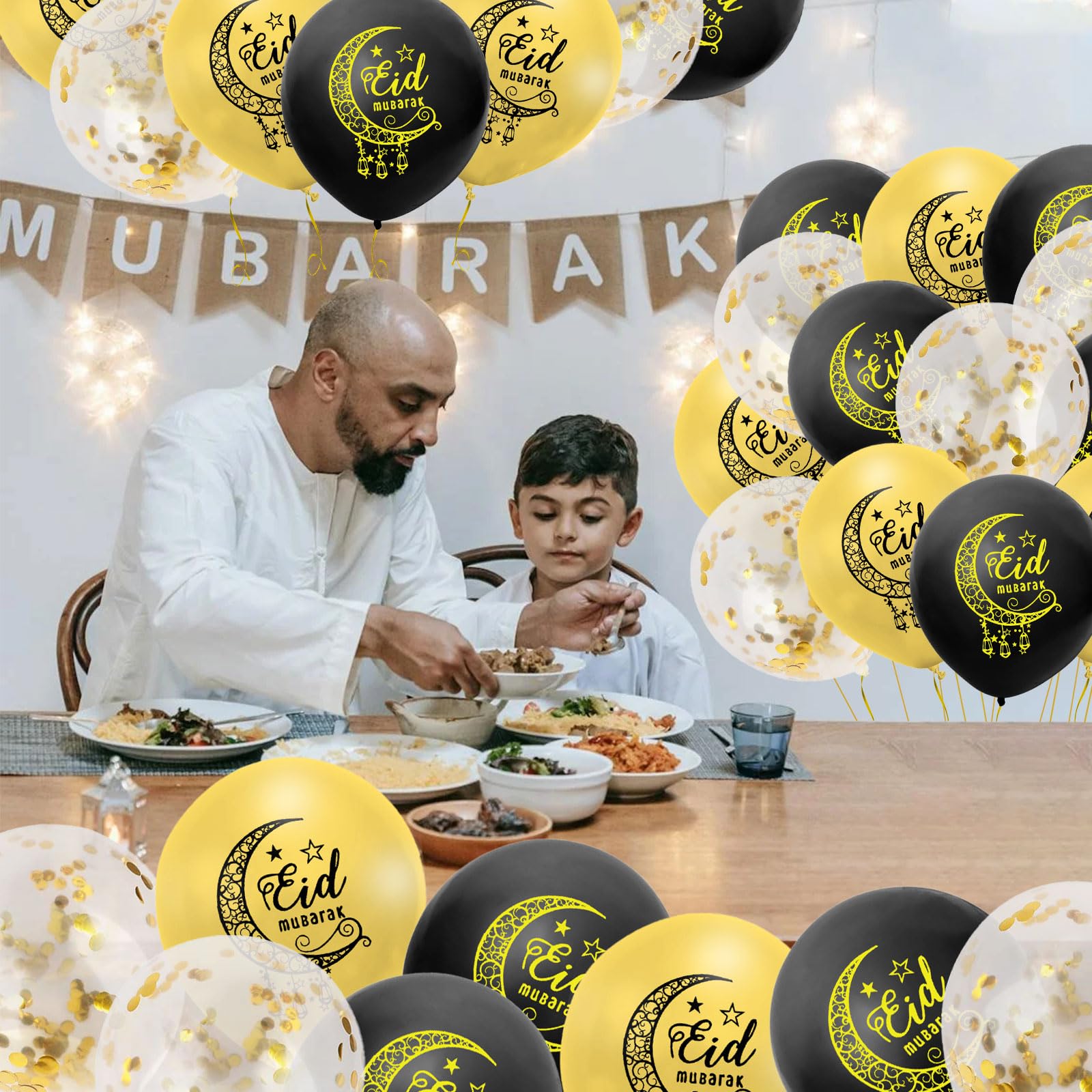 15Pcs Eid Mubarak Balloons, Eid Mubarak Decorations, Gold Black Confetti Latex Balloons - Image 4