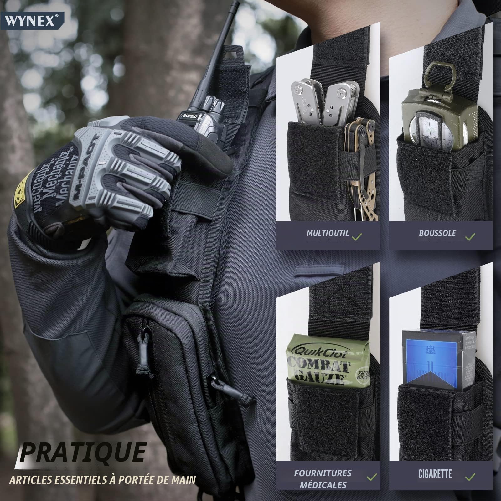 WYNEX Pochette Tactique Molle pour Bretelle de Sac à Dos - Poche Supplémentaire pour Sac Militaire - Fixation à Bandoulière pour Accessoires