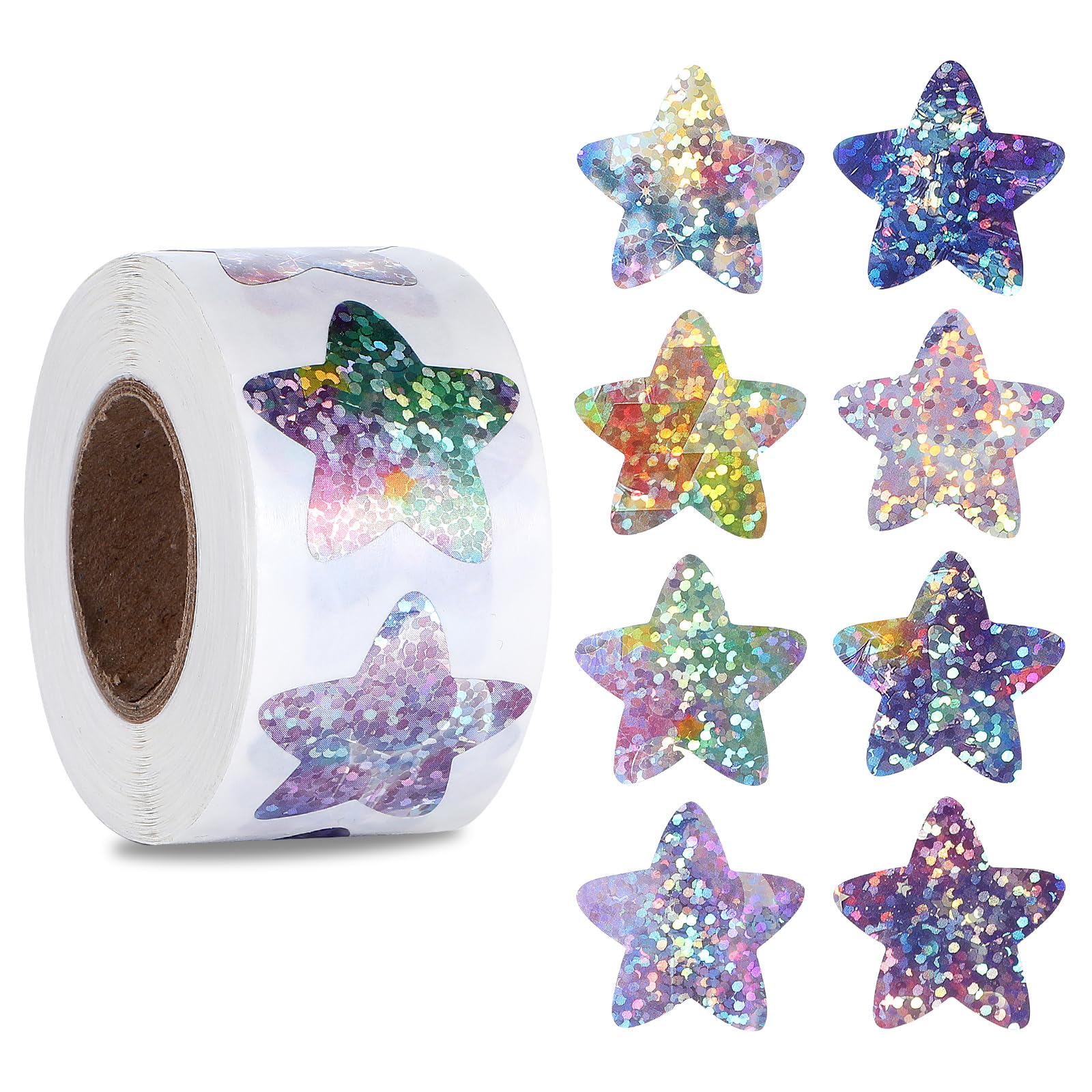 500 PCS Glitter Star Stickers for Kids Reward, 1 Inch Sparkly Star Stickers Roll Self-Adhesive Colored Shiny Stickers Behavior Chart Labels for DIY Craft School Teacher Student