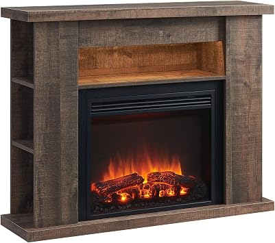 LegendFlame Barron Electric Fireplace with 43" Storage Shelf Mantel Surround and Jaden 23" Insert, Rustic Dark Oak
