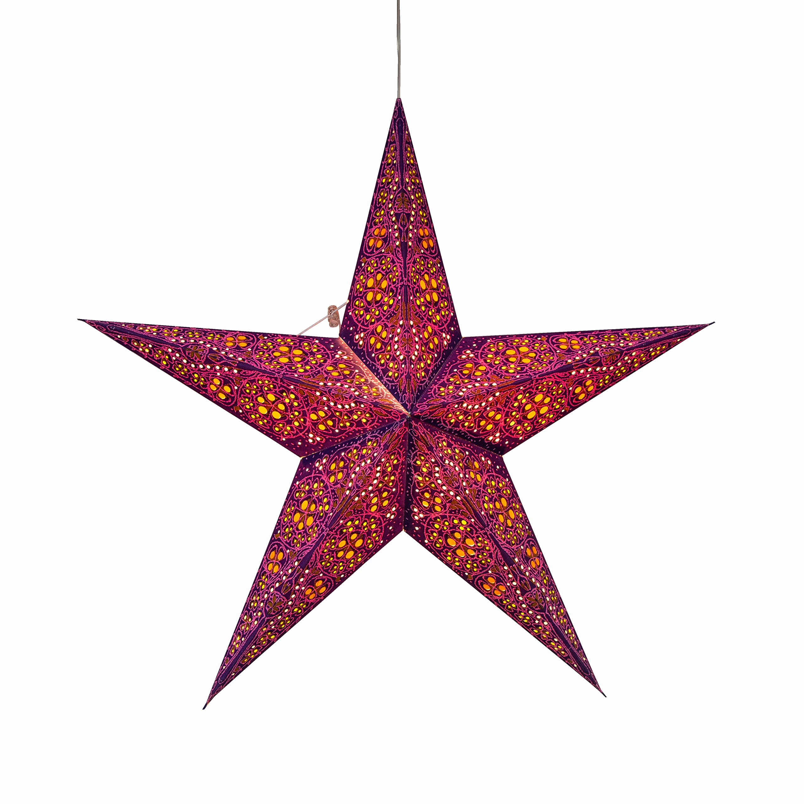 Artschatz Cathedral Paper Lantern Star Light - 5 Point Ø 24 inch - Purple/Violet with Orange/Yellow Tissue Inlay