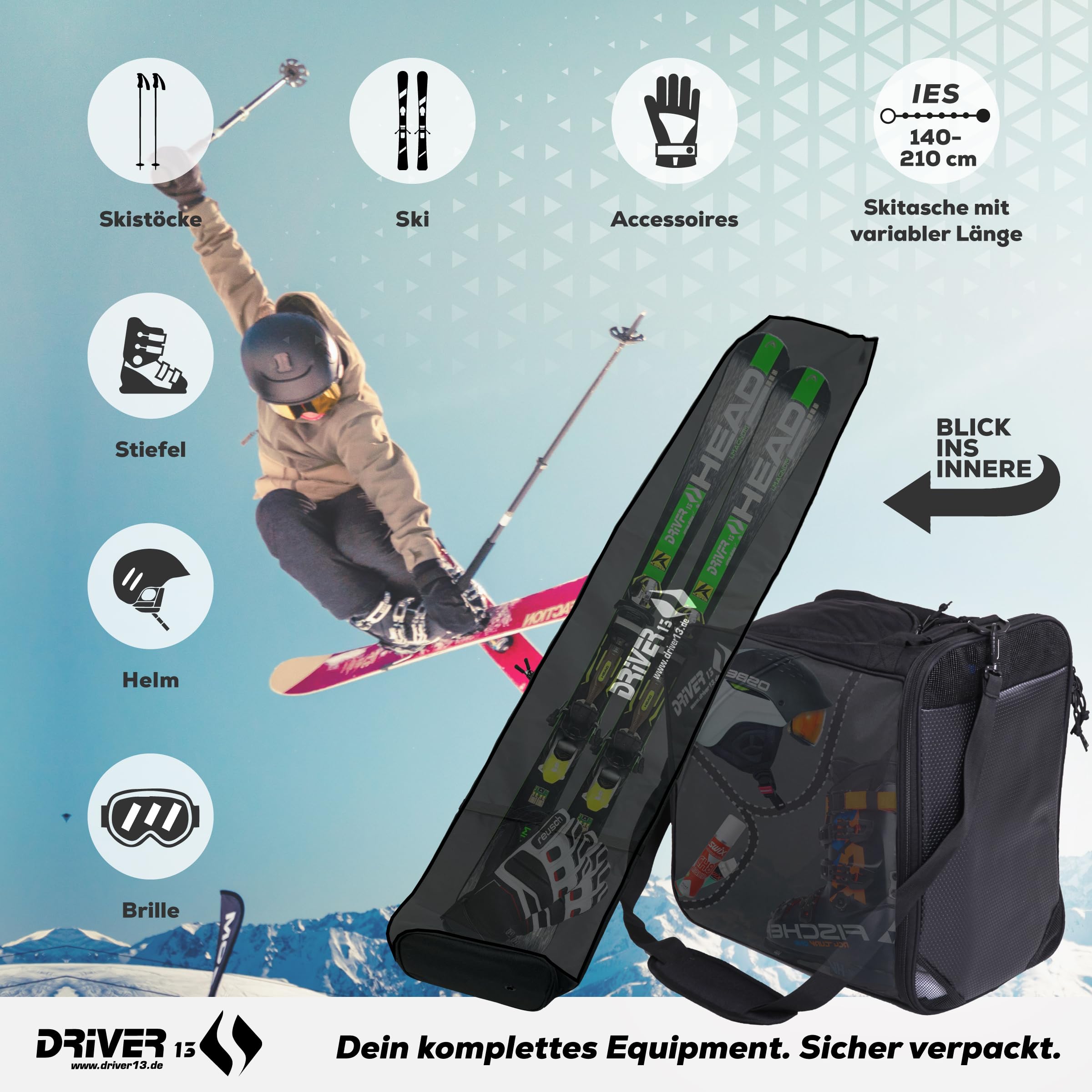 Lot Brubaker Carver Pro - Housse à Skis 190 Cm + Sac à Chaussures, Orange/noir