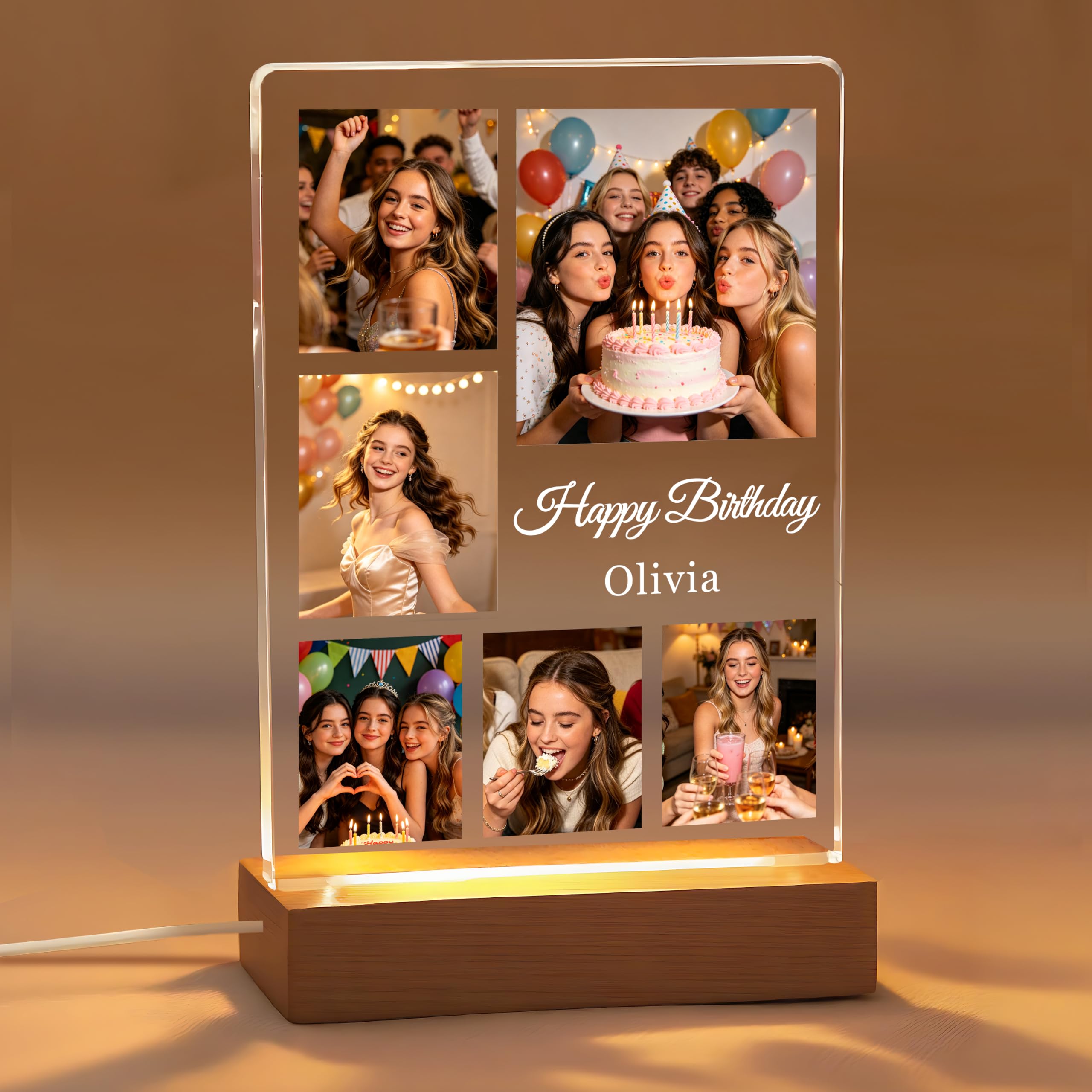 EDSG Personalised Photo Frame, Birthday Photo Gifts for Women Men Her Him, Night Light Plaque Picture Frame Birthday Gifts for Friend Best Friend Girlfriend Doughter Mum Dad (Design 1)