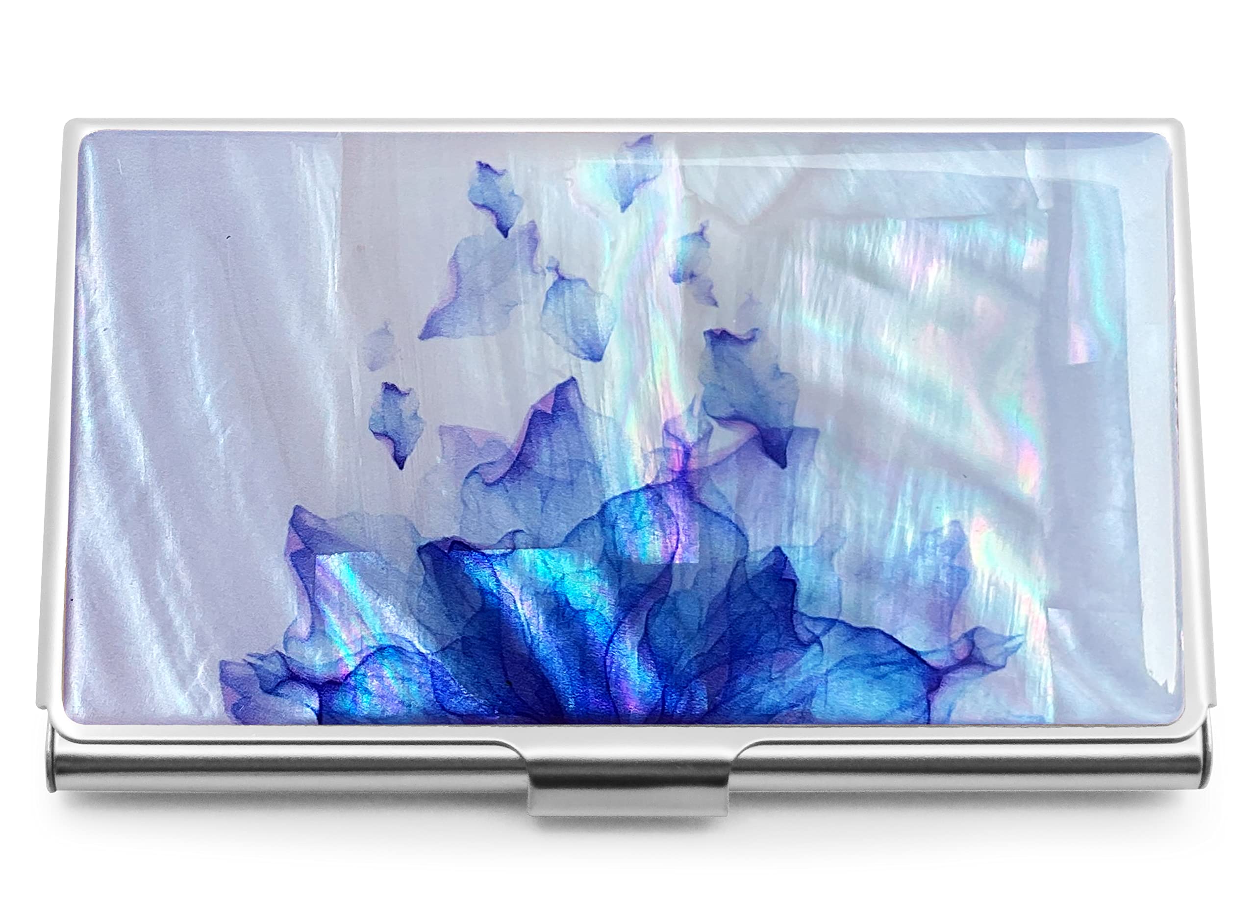 MADDesign Mother of Pearl Business Card Case Carrier Holder Wallet (Flower Purple)