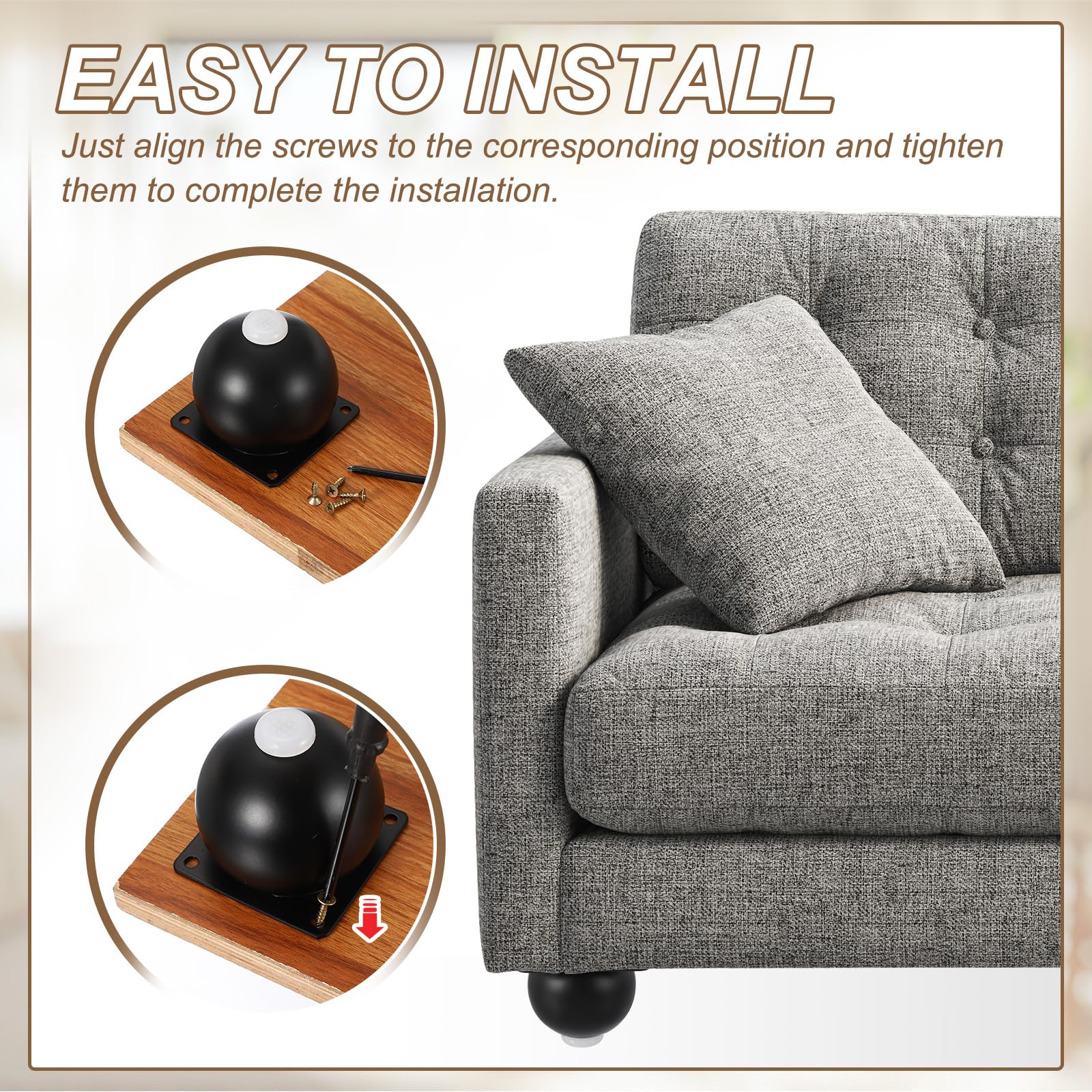 QUARKZMAN Juego De 4 Patas para Muebles para Cómoda Sofá Mesas 3.94" Dorado | Patas De Mueble De Esfera De Metal Resistente, Con Almohadillas De Goma, Cama Y Gabinete