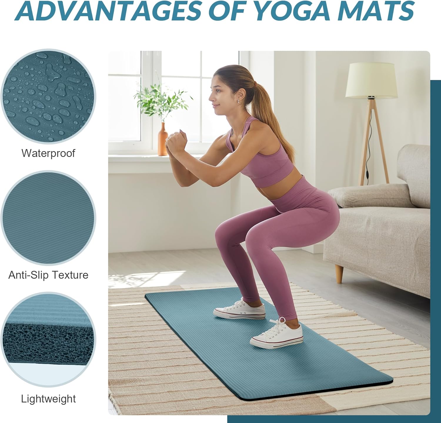 Quality Exercise Yoga Mat, 1/2-Inch Thick High-Density Foam for Full-body workout, Anti-Tear and non-slip Surface, Includes Carry Strap for Home & Studio Workouts,Multiple Options