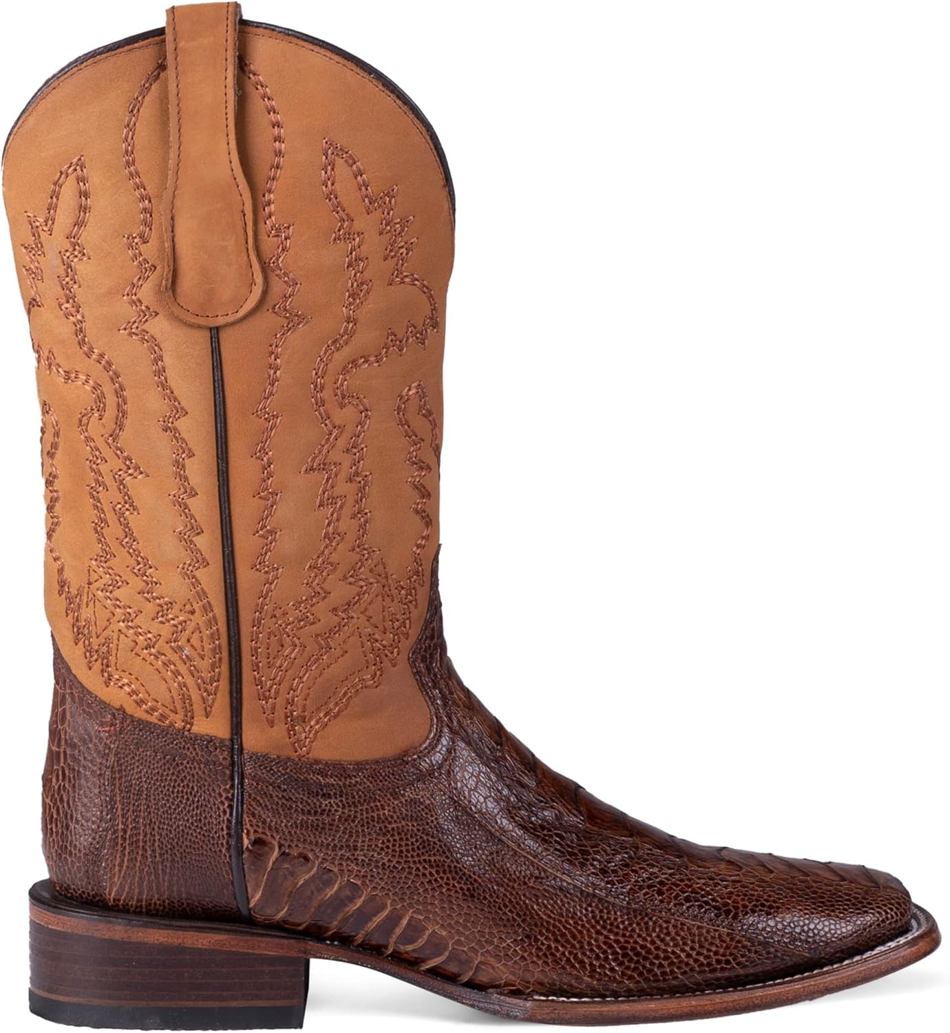 Circle G MEN'S BRASS/YELLOW OSTRICH LEG EMBROIDERY WIDE SQ. TOE