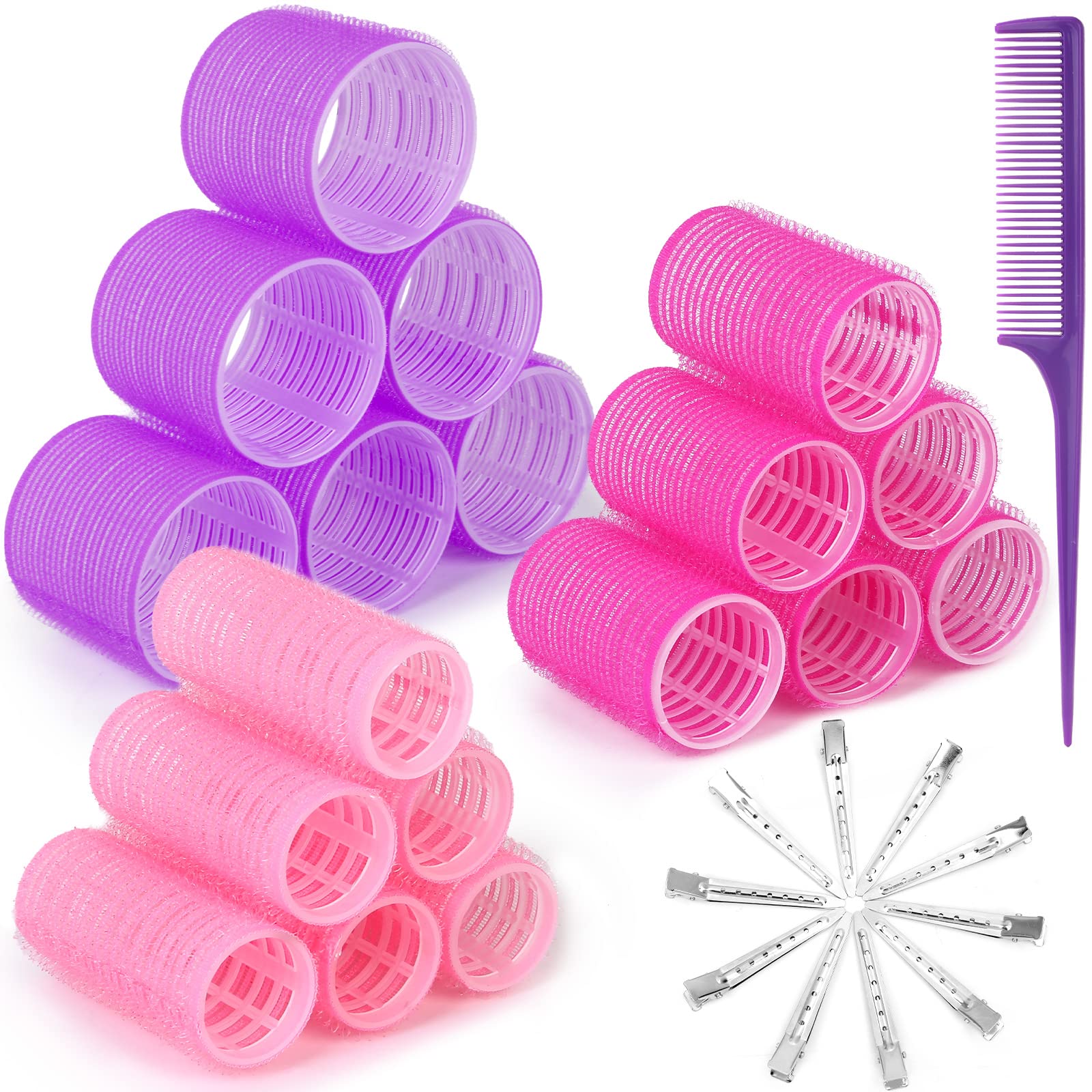 CludooJumbo Hair Curlers Rollers Big Hair Rollers with 18 Pcs Hair Rollers 10Pcs Stainless Steel Duckbill Clip and 1Pc hair Comb, Hair Rollers Volume for Long Medium Short Salon DIY Hairstyles