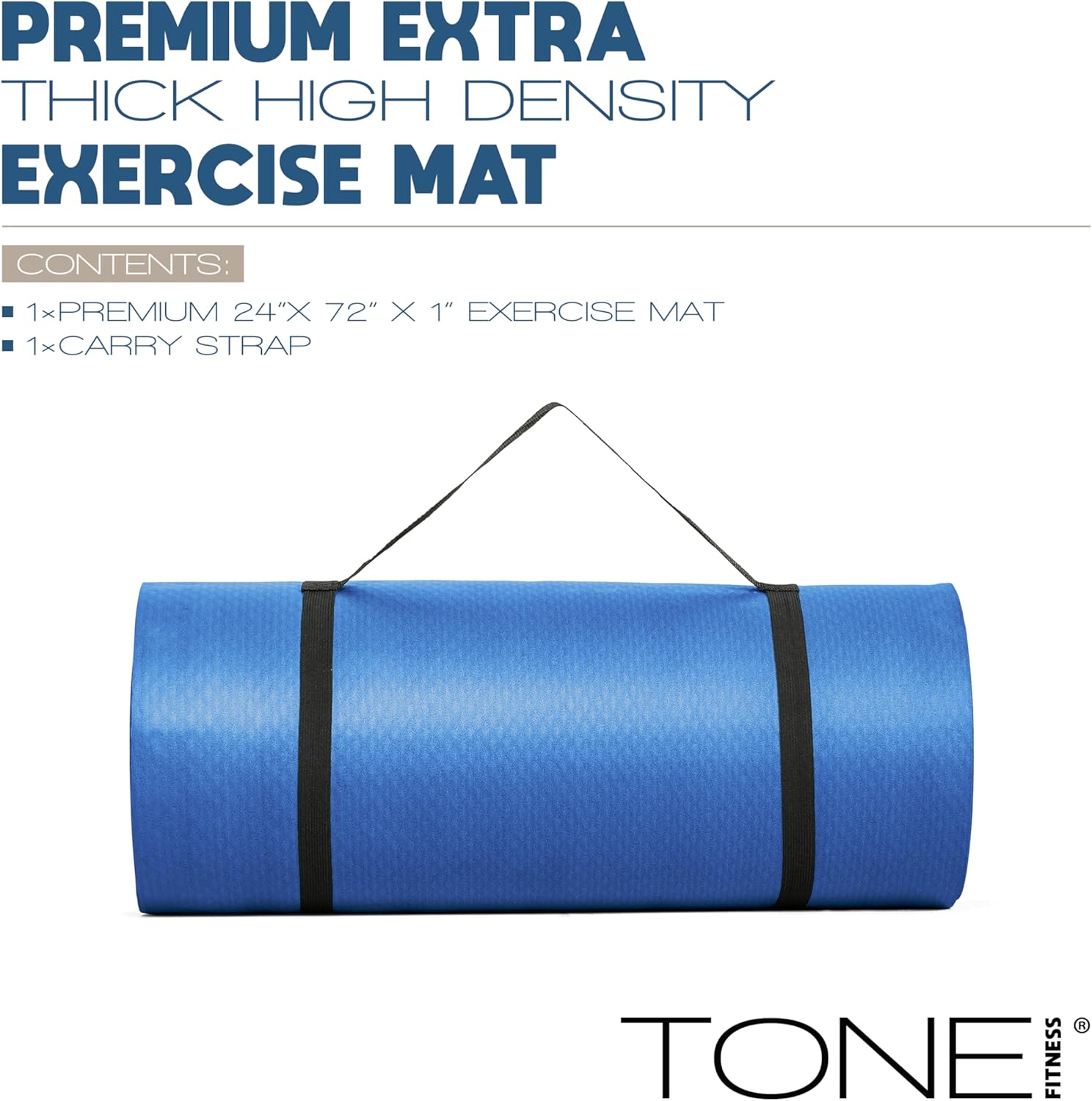 tone fitness 1-inch thick yoga mat | high-density, non-slip exercise mat with carrying strap for yoga, pilates, & home gym workouts | multiple options diamond blue