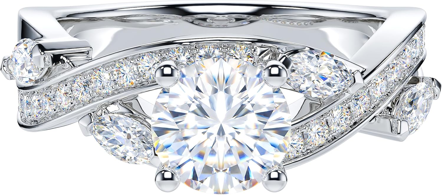 THELANDA 1ct Genuine Moissanite or Simulated Diamond Fancy Twisted Vine Infinity Small Marquise Promise Engagement Ring For Her
