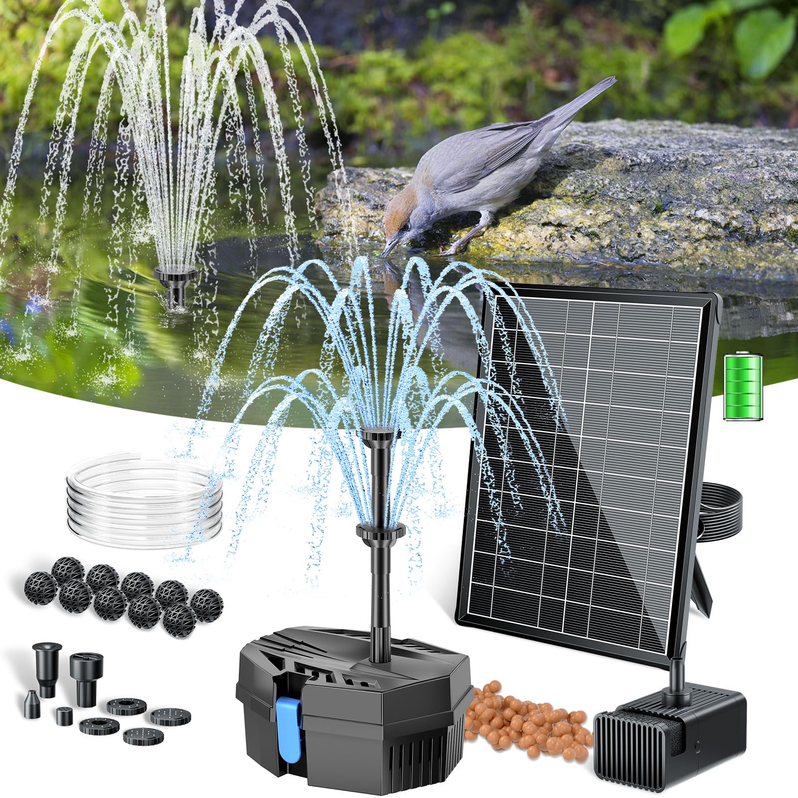 Photo 1 of POPOSOAP Solar Pond Filter with Fountain Pump Built-in Battery Backup