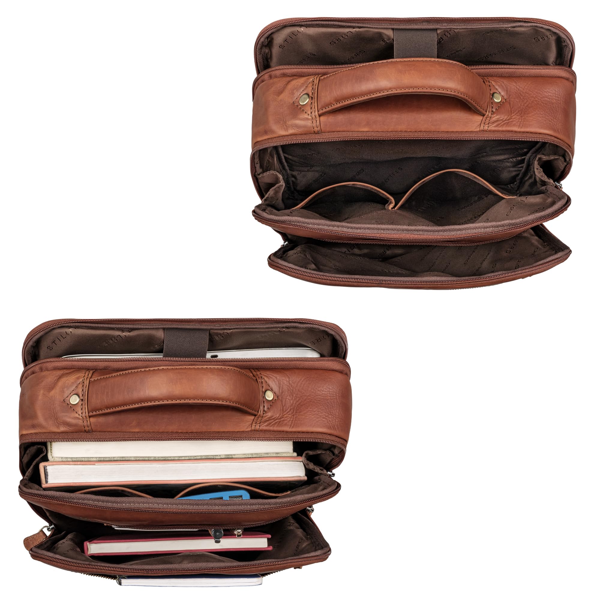 STILORD Banks Mochila Portatil 15.6 Pulgadas Cuero para Hombre y Mujer Laptop Backpack Mochila Grande Viaje Trabajo Escolar de Cuero Genuino Color:Cognac-marrón