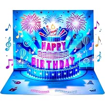 ZOEDO Pop Up Birthday Card, LED Light & Music & Blow Out Candle Light Cards