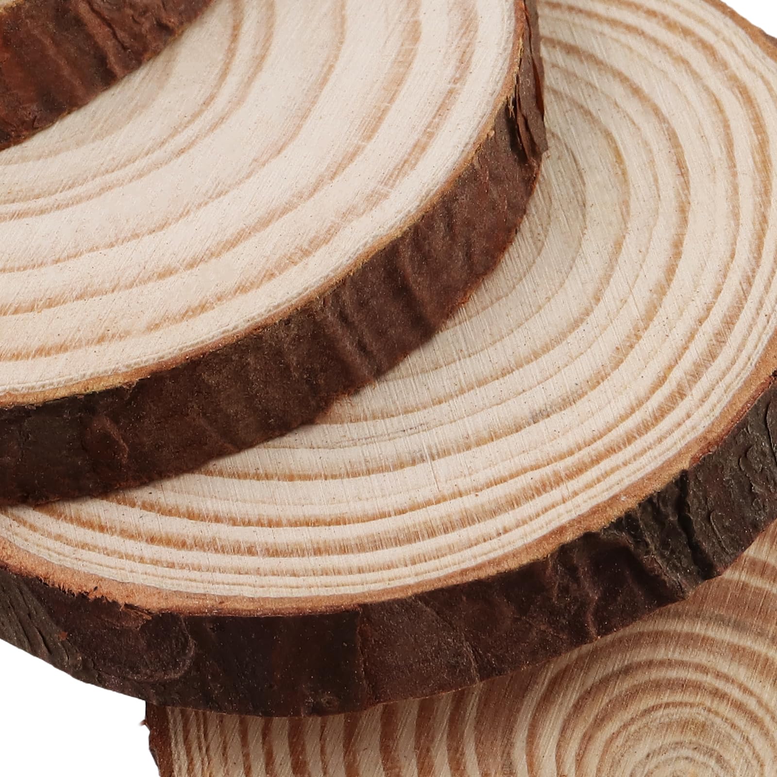 JAPCHET 100 PCS 7-8cm Natural Wood Slices, 1cm Thick Unfinished Wooden Circles Discs, Small Log Slices for Crafts - Image 3
