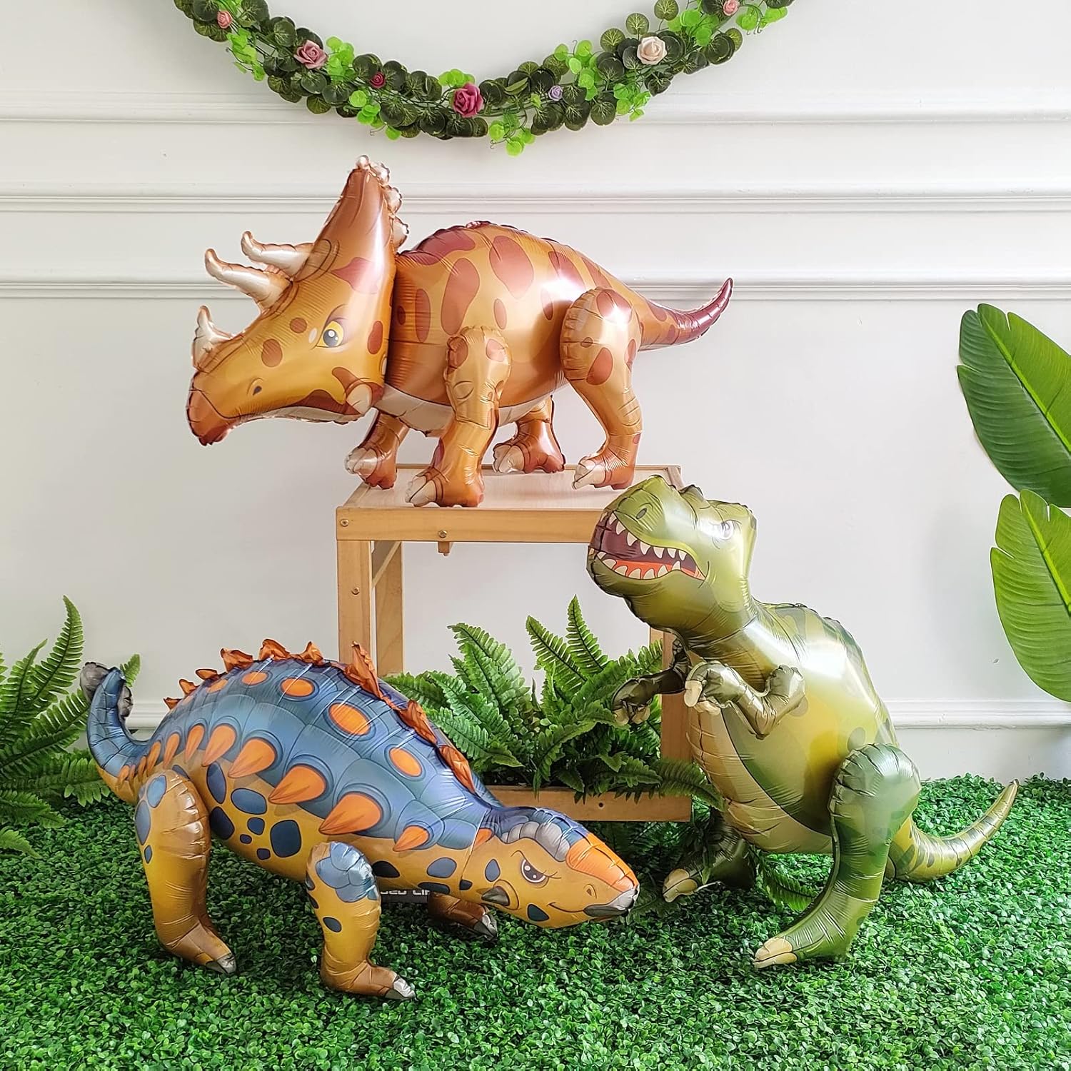 Large Self Standing Dinosaur Balloons 3PCS 38inch Tyrannosaurus Ankylosaurus Triceratops Inflatable Balloons for Birthday Party Decoration Kit Party Supplies Decorations Gift (mixed)