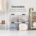 IRIS USA 68 L Bacs de rangement en plastique empilable avec lids, paquet de 6 - Sans BPA, fabriqué en USA - Voir-Grâce à la solution d'organisation, Latchs, Conteneurs durables, Poignée de traction sécurisée - Effacer