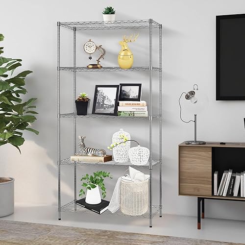 Miniatura 10 de BNSPLY Estantería ajustable de 3 niveles, estante de alambre de metal con certificado NSF, pies niveladores, estante de almacenamiento de pie para