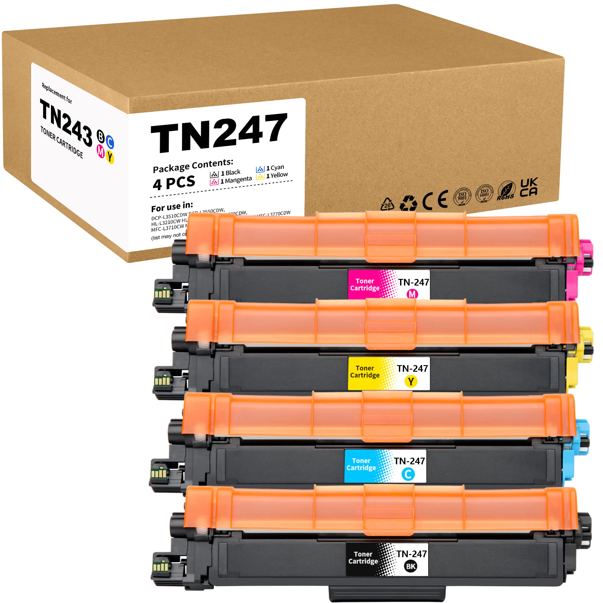 Aizrediw4-Pack TN-247 TN-243 Toner Cartridge Compatible with Brother TN247 TN243 for Brother MFC-L3750CDW MFC-L3770CDW HL-L3210CW DCP-L3550CDW DCP-L3510CDW HL-L3230CDW HL-L3232323 70CDW MFC-. L3710CW