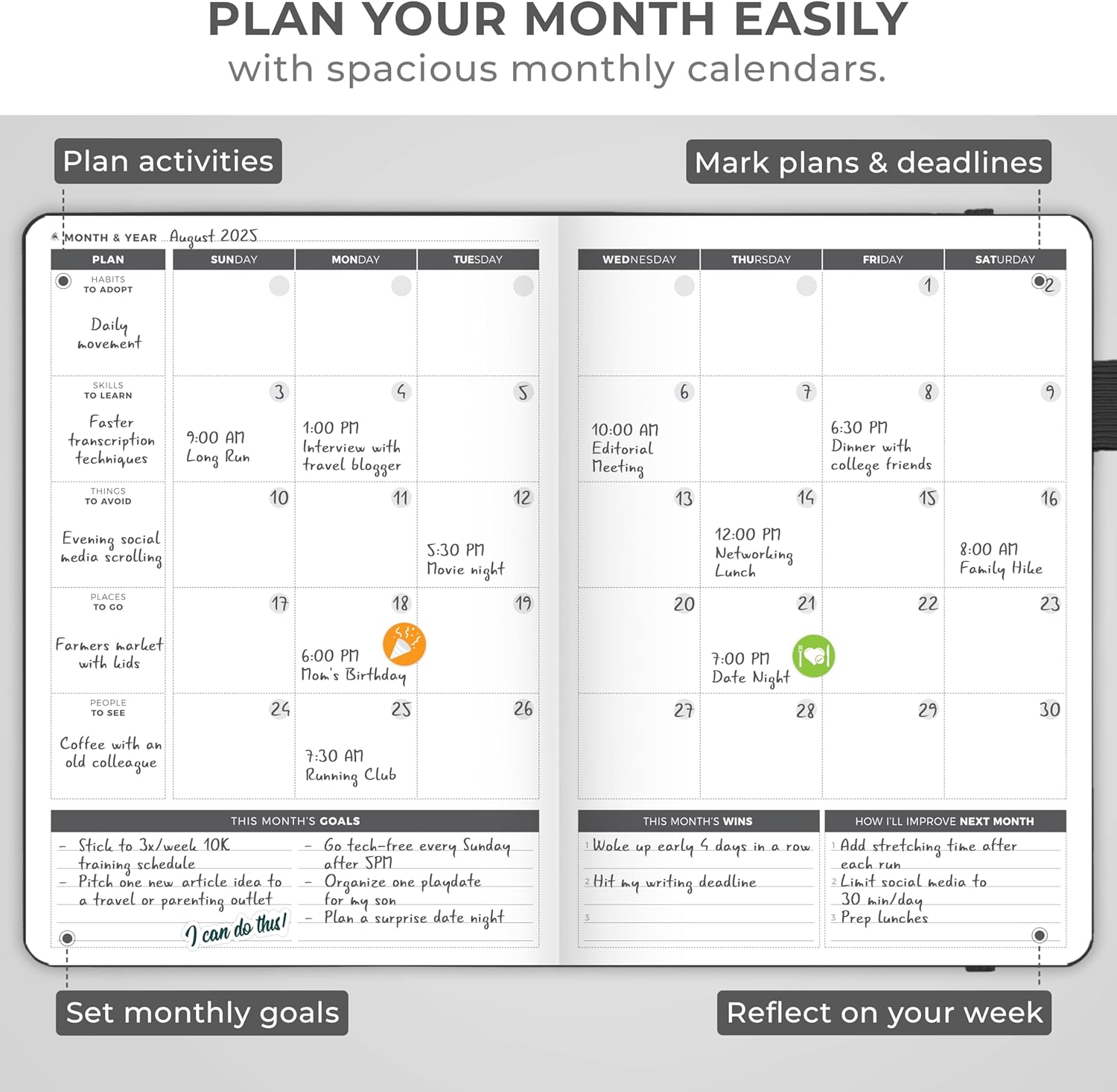 Clever Fox Planner Large – Undated Weekly & Monthly Planner for Productivity, Time Management & Goals – Organizer Journal – 7x10” (Black)