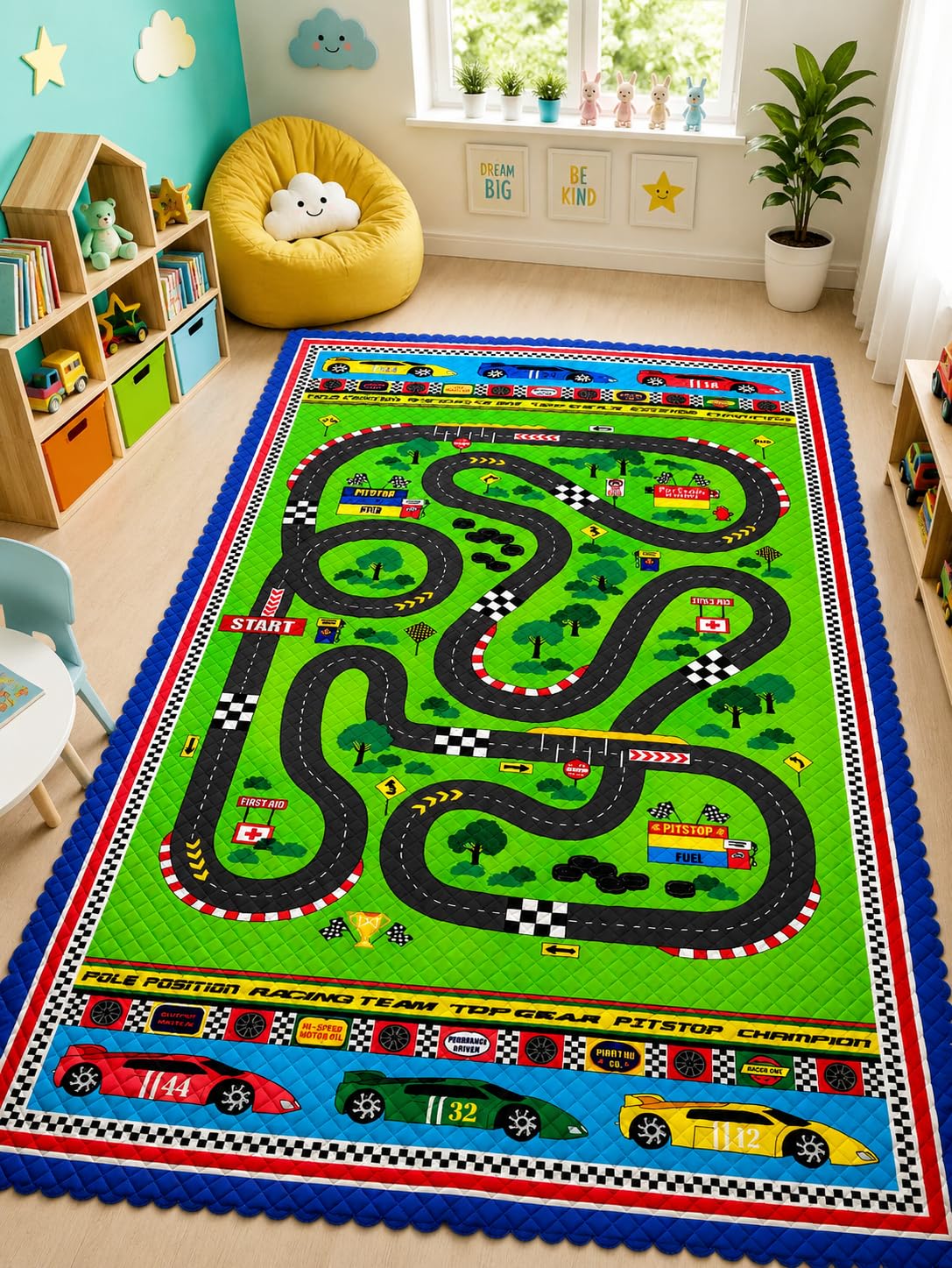 kids play mat with 2 pull back metal cars & 1 metal airplane | extra large foldable soft foam racing track play mat | 210 x 138 cm | indoor play, drawing, homework, learning & creative activities