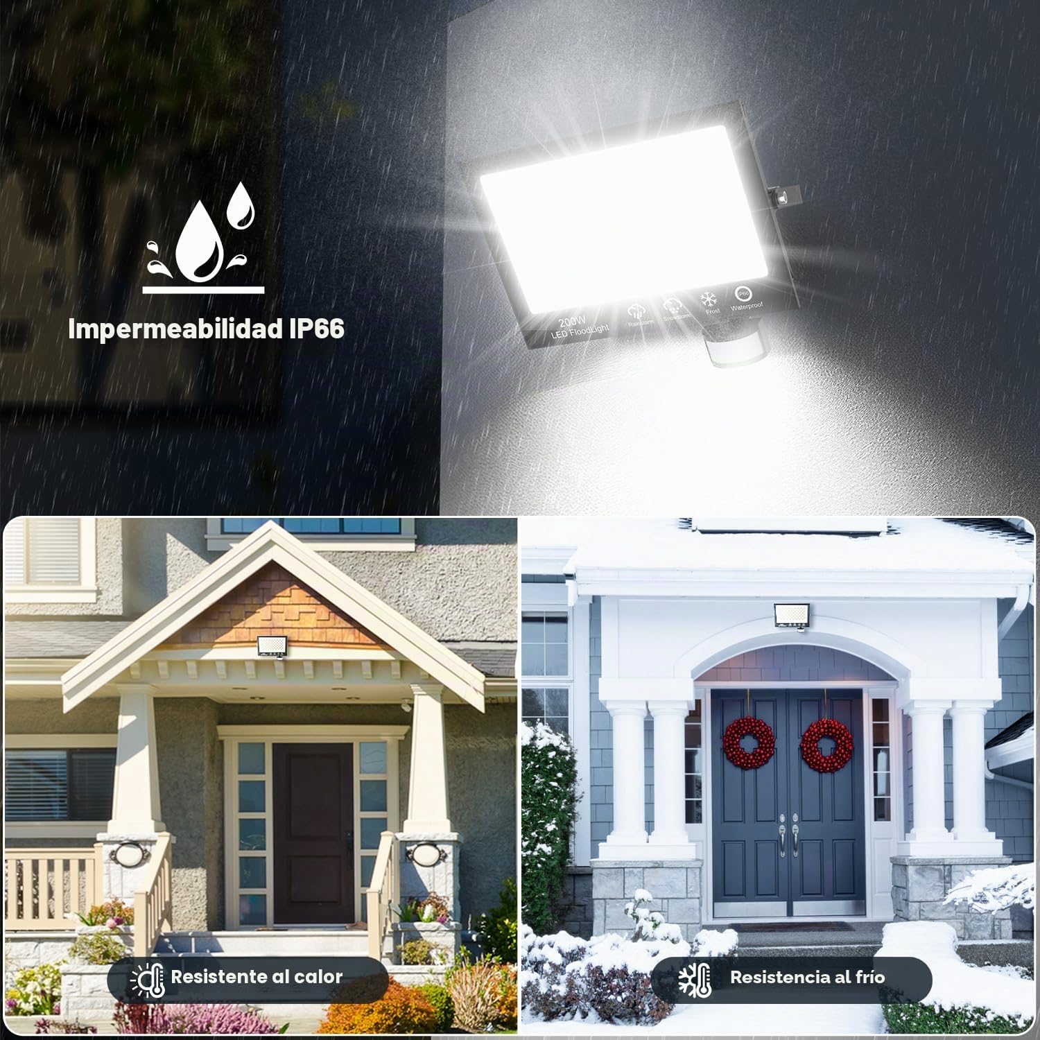 200W Foco LED Exterior con Sensor Movimiento,20000LM Foco Proyector LED con Control Remoto,6500K Blanco Frío Luz LED Exterior, para Patio, Jardín