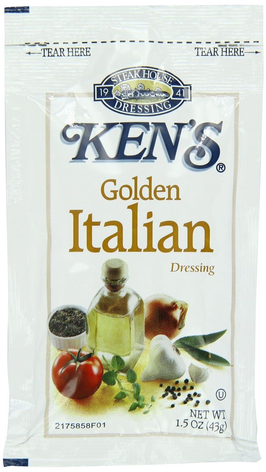 Ken's Golden Italian Dressing 1.5 oz Single Serve Pouches, 60 Count - Zesty Restaurant Favorite with Garlic & Peppers