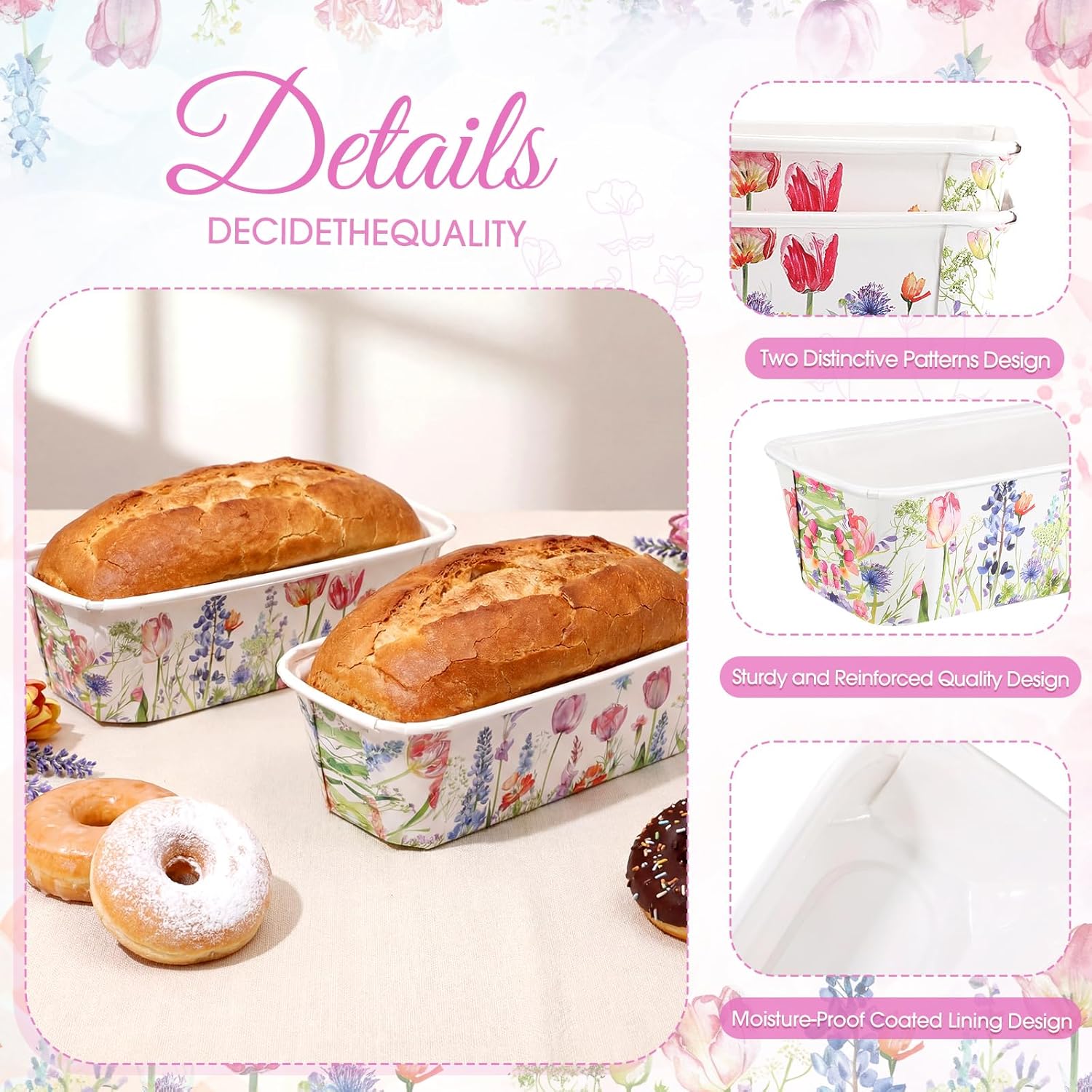 Honeydak 100 Sets Mini Loaf Pans Disposable Spring Paper Baking Pans Bulk 6.3 x 2.2 x 2.2 in Floral Serving Tray Wildflower Watercolor Pattern Party Supplies (Spring)