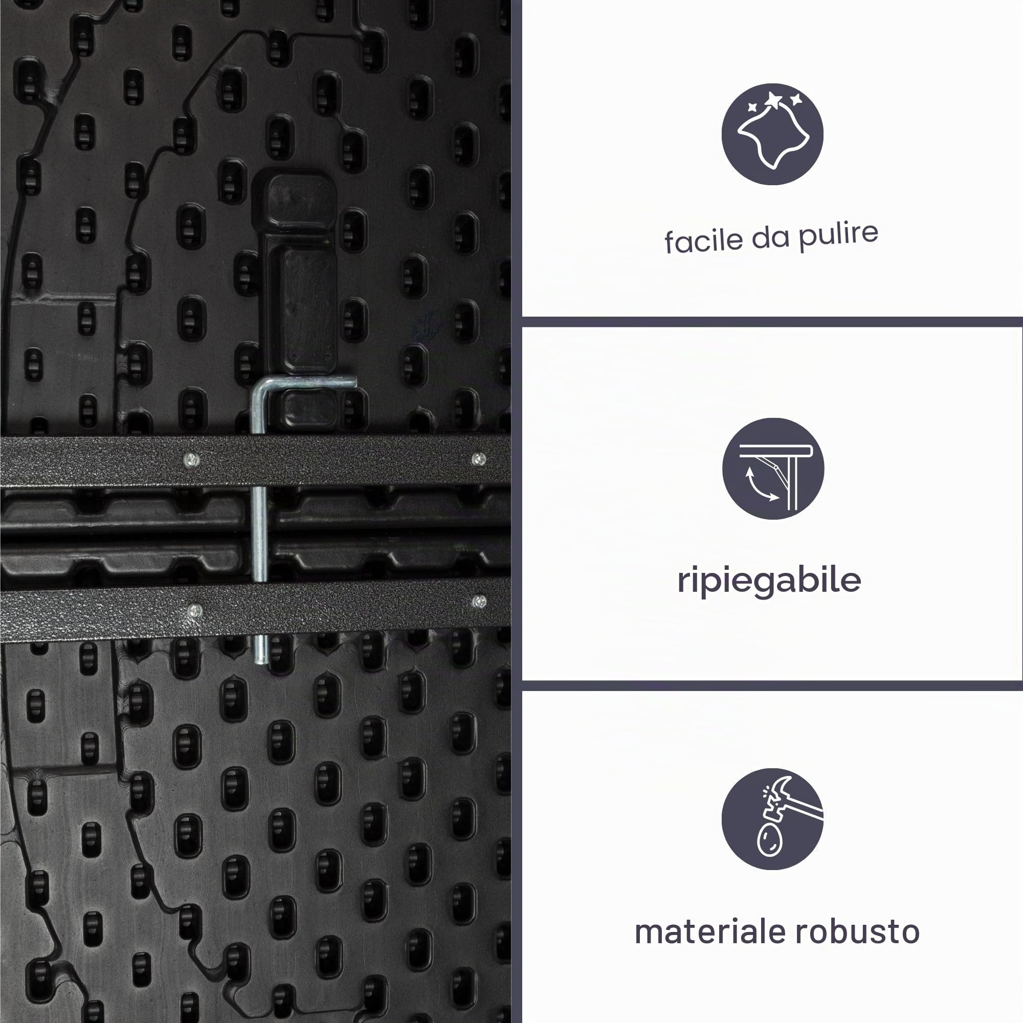 Perel Tavolo pieghevole, tavolo da campeggio per esterni, resistente alle intemperie, con maniglia, ideale per picnic, campeggio, barbecue, feste, portata fino a 100 kg, effetto legno, colore nero