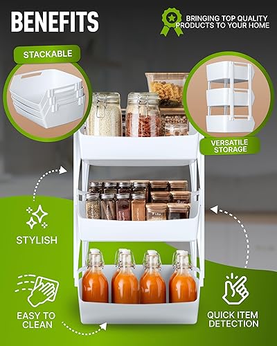 Miniatura 7 de Skywin Contenedores apilables de plástico de 3 niveles de 11.4 x 11 x 19.7 pulgadas con soportes para protección adicional, para almacenamiento de