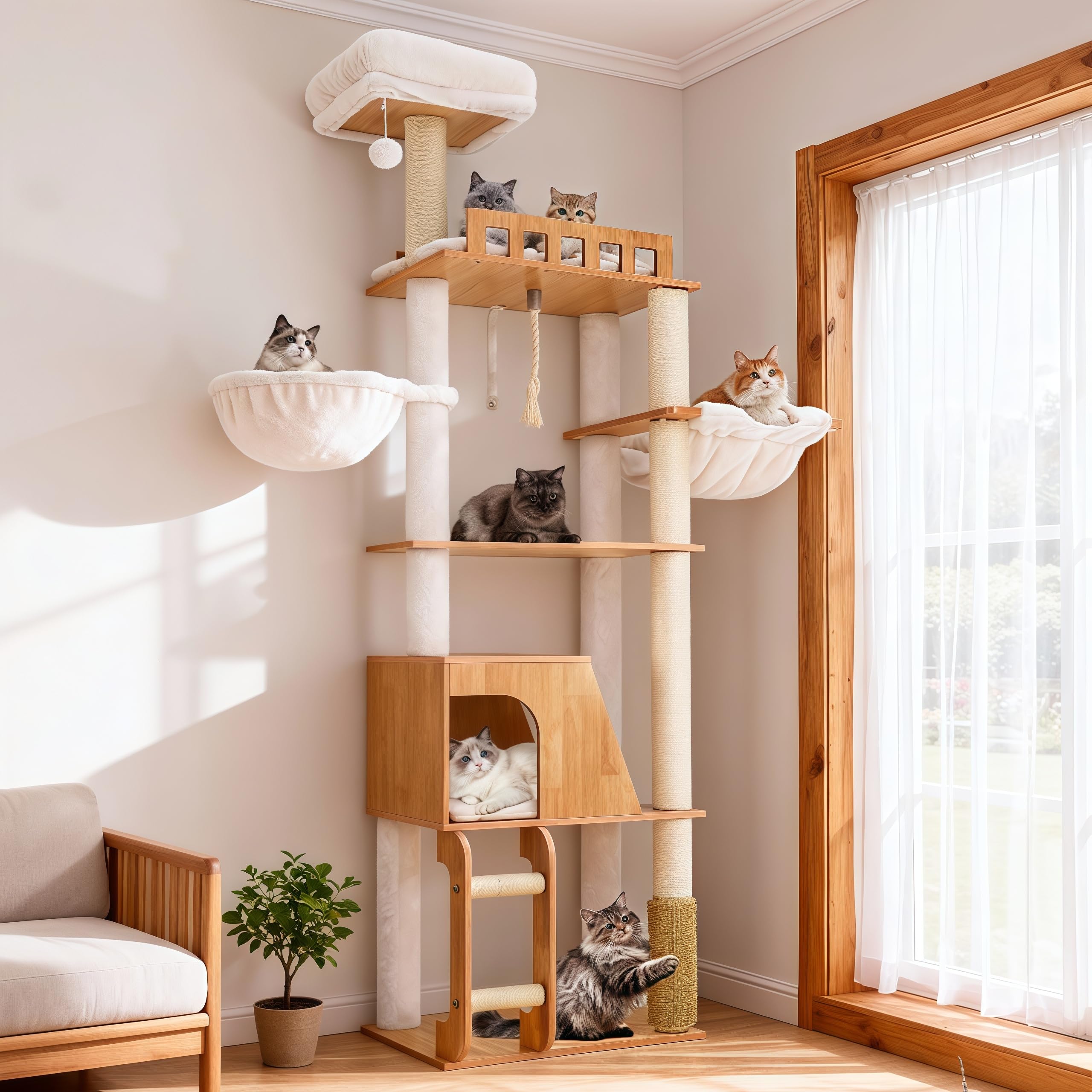 Hey-brother Wooden Cat Tree, Furniture Tower with Large Platforms, MPJ121WB