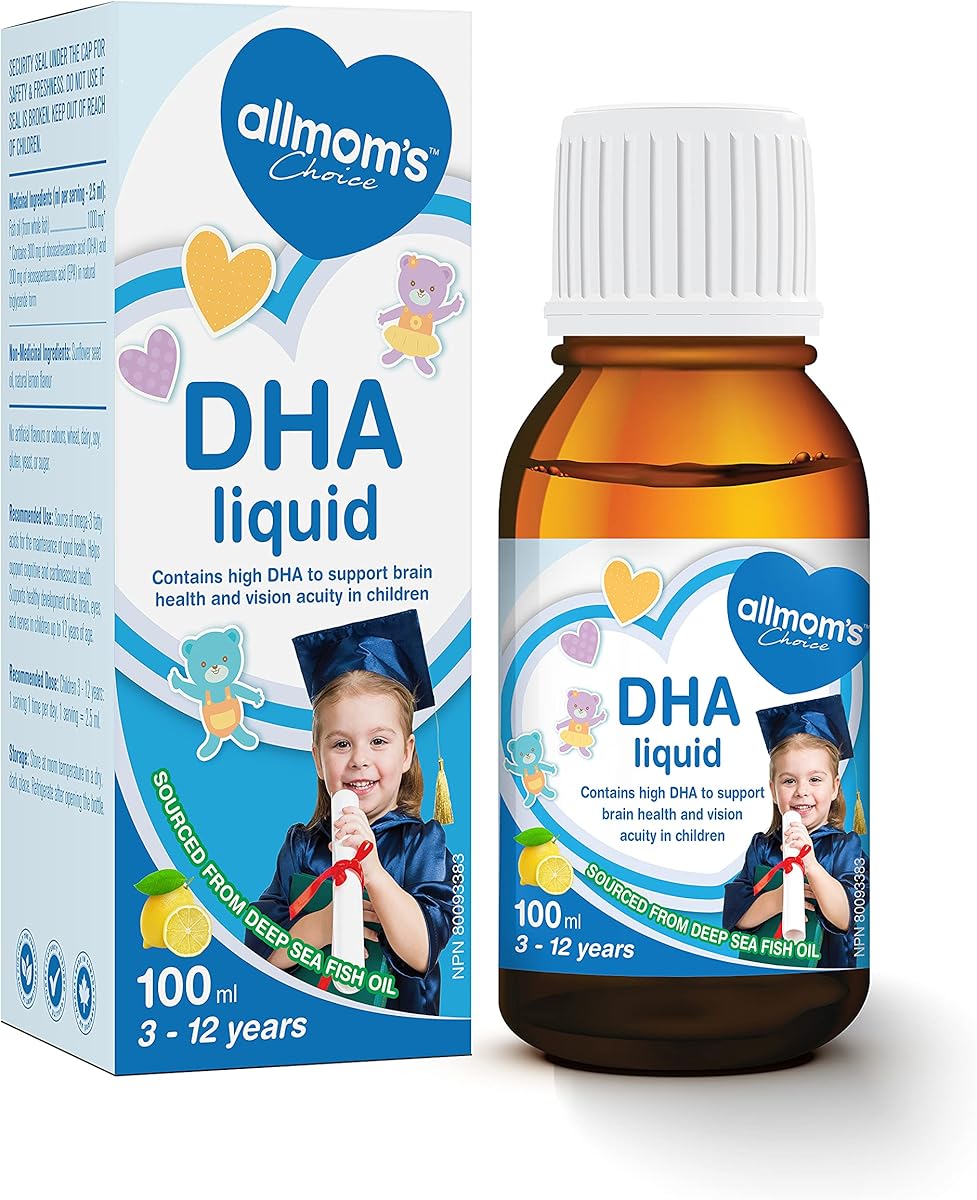 ALLMOM'S DHA for Kids - No Fishy Taste, Age 3 to 12, Non GMO - Helps Kids Brain Development and Focus, Improves Mood - 300 mg DHA, 200 mg EPA from 1000 mg Omega 3 Fish Oil - 40 Days Supply - Allmom's Choice