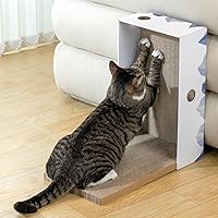 Vista 7 de Caja rascador para gatos con almohadilla de cartón de doble cara resistente, tumbona de cartón, cama para gatos de interior, diseño de agujero Blanco