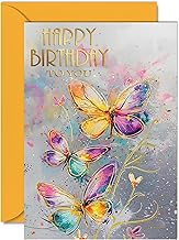 Beautiful Gold Birthday Cards for Women Her - Beautiful Butterflies - Elegant Traditional Pretty Birthday Card for Mum Daughter Grandma Auntie Granddaughter, A5 Gorgeous Greeting Cards Gift
