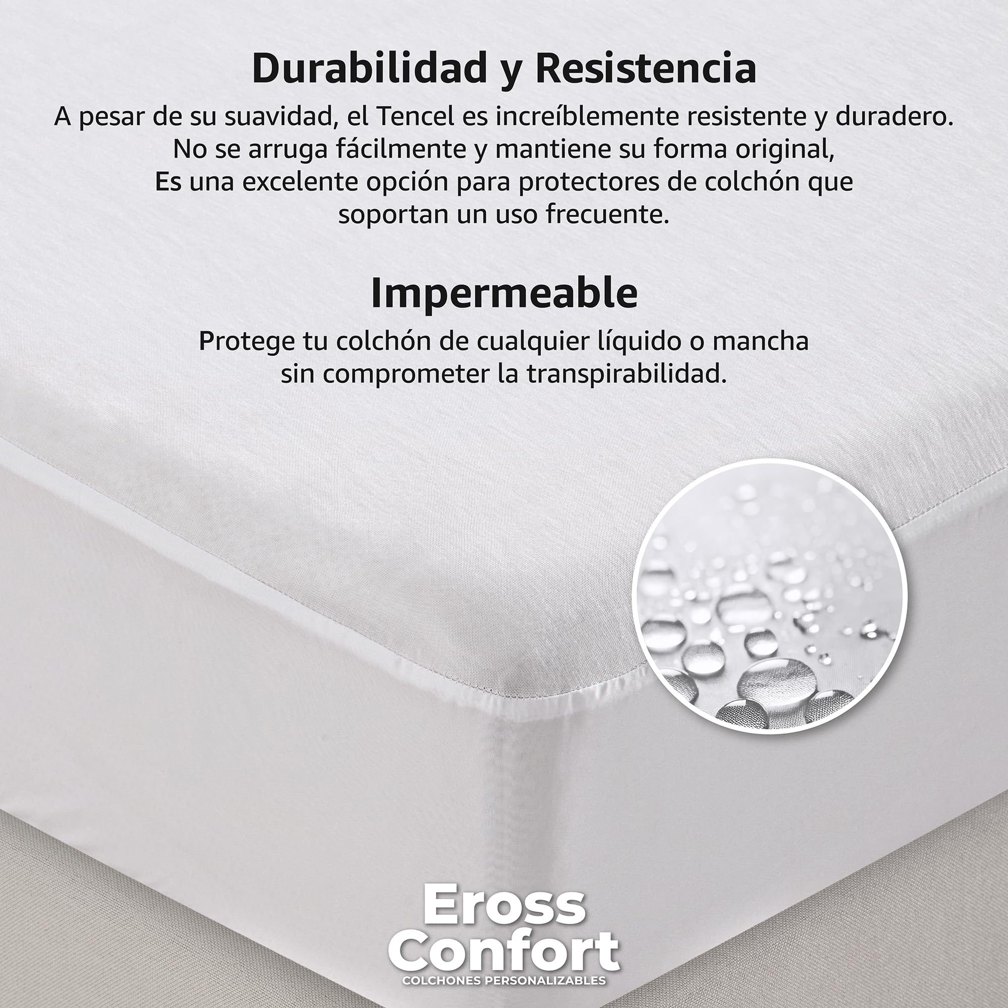 Protector de Colchón Impermeable Tencel para Cama de 150x190/200 cm. Cubre Colchón Transpirable. Absorbe la Humedad. Protector Blanco