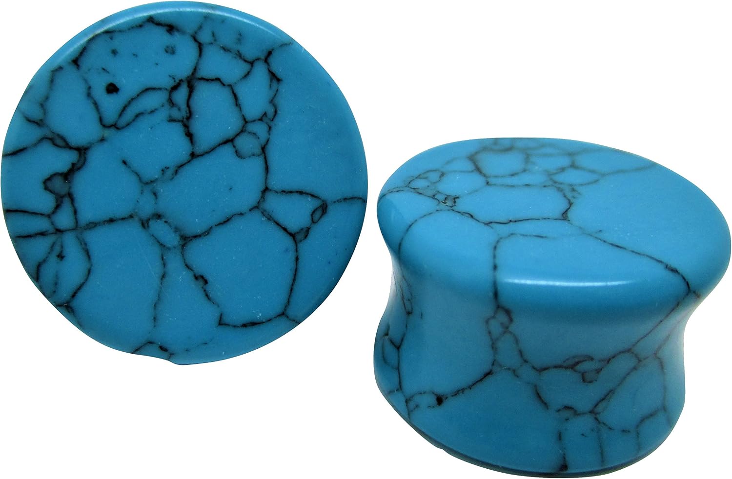 Turquoise Stone Ear Plugs - Double Flared Gauges - 7 Sizes - Pair (9/16" (14mm))