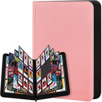 Trading Card Binder, 9-Pocket Card Album   Holds 540 Cards, Ringless & Side-Loading, Zipper Card Folder for TCG, MTG & Sports Cards Pink