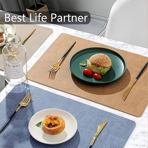 Miniatura 6 de Juego de 4 manteles individuales para mesa de comedor, impermeables, lavables, de piel sintética, para interiores y exteriores, fáciles de limpiar,