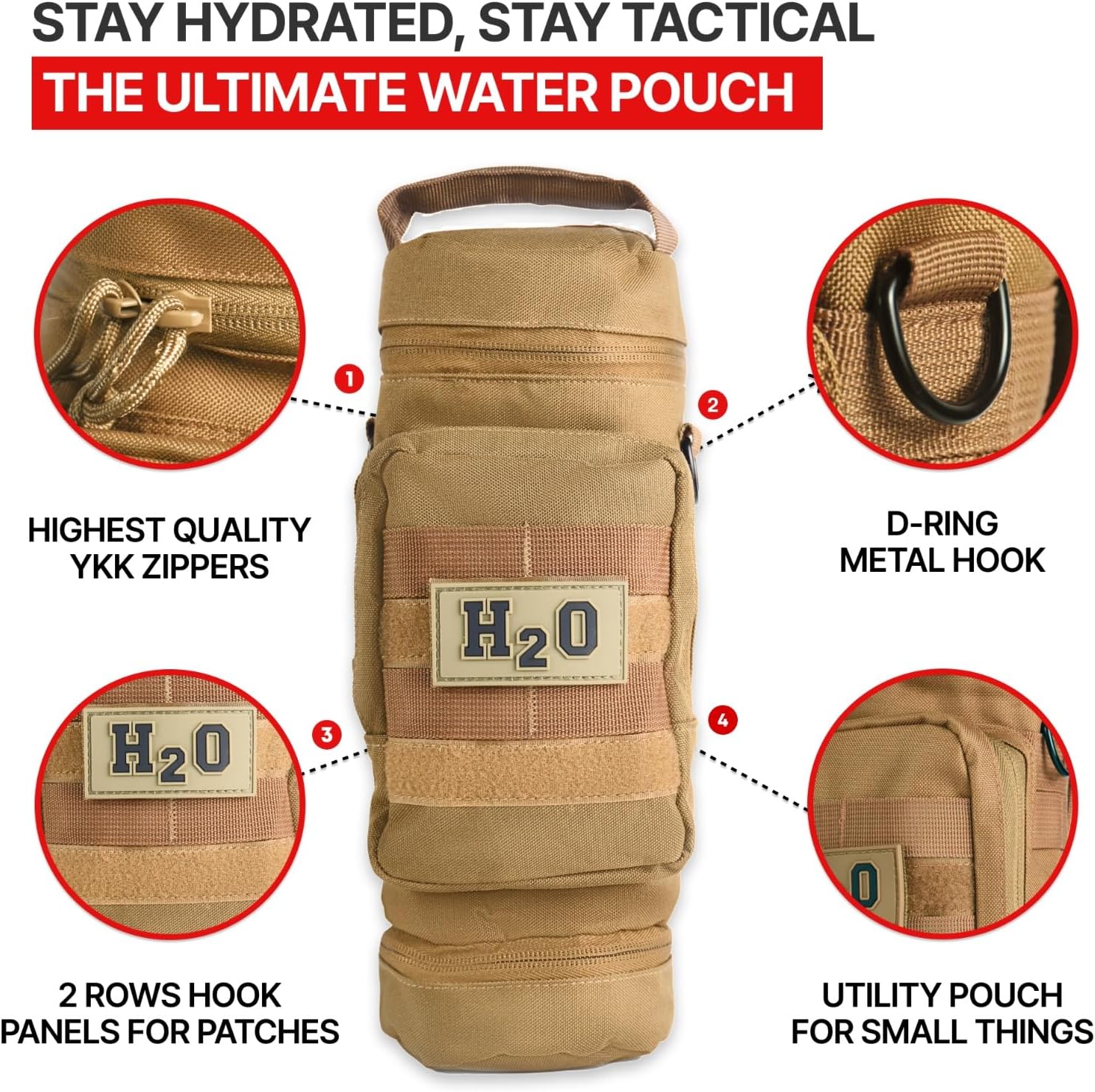 Orca Tactical Molle Water Bottle Pouch - Molle Water Bottle Holder Fits Most 32 and 40 oz Bottles - Water Bottle Pouch for Backpack - Thicker Insulated Water Bottle Holster Keeps Drinks Cooler Longer - Image 2