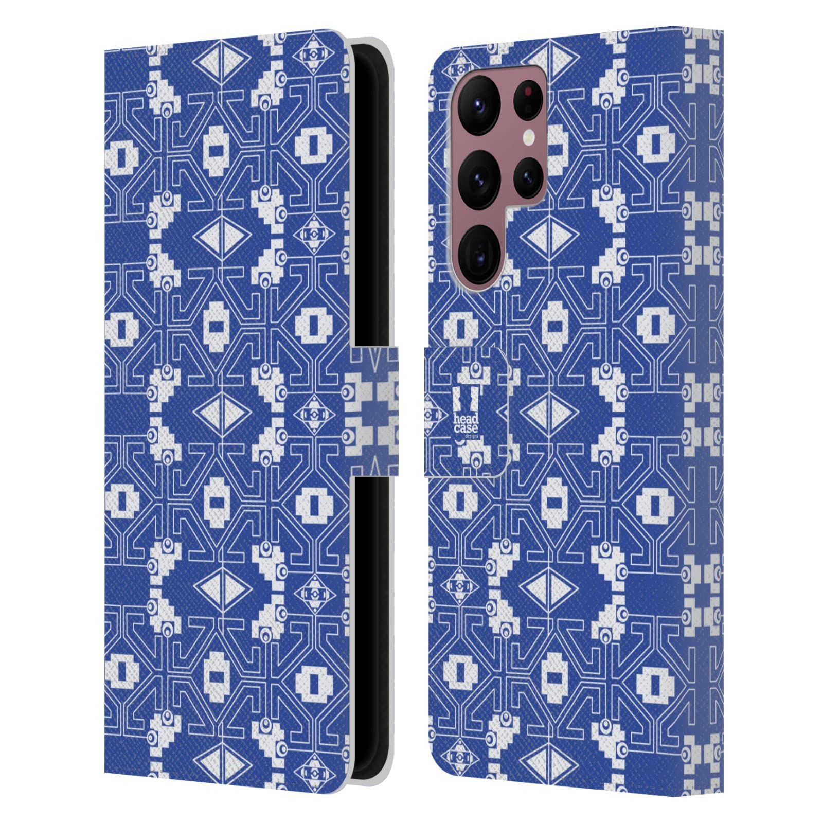 Carcasa Samsung Galaxy S22 Ultra 5G Funda Cuero Libro Azul Head Case Designs 7